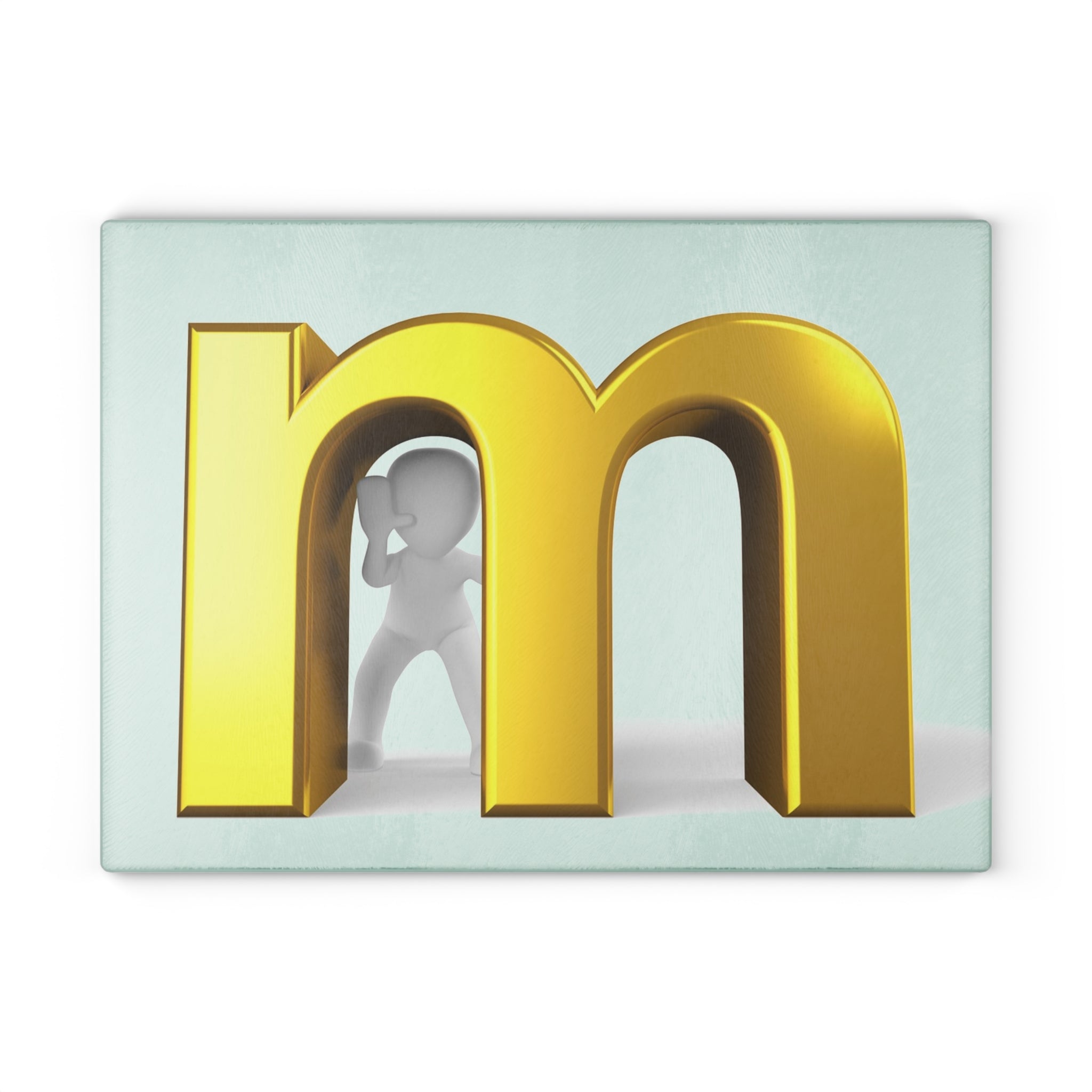 Gold Letter M with 3D Figure Glass Cutting Board | Monogram Kitchen Decor