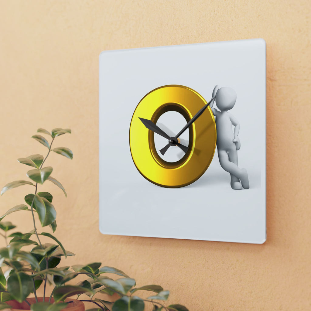 Golden Letter O Character Acrylic Wall Clock | 3D Icon Timepiece