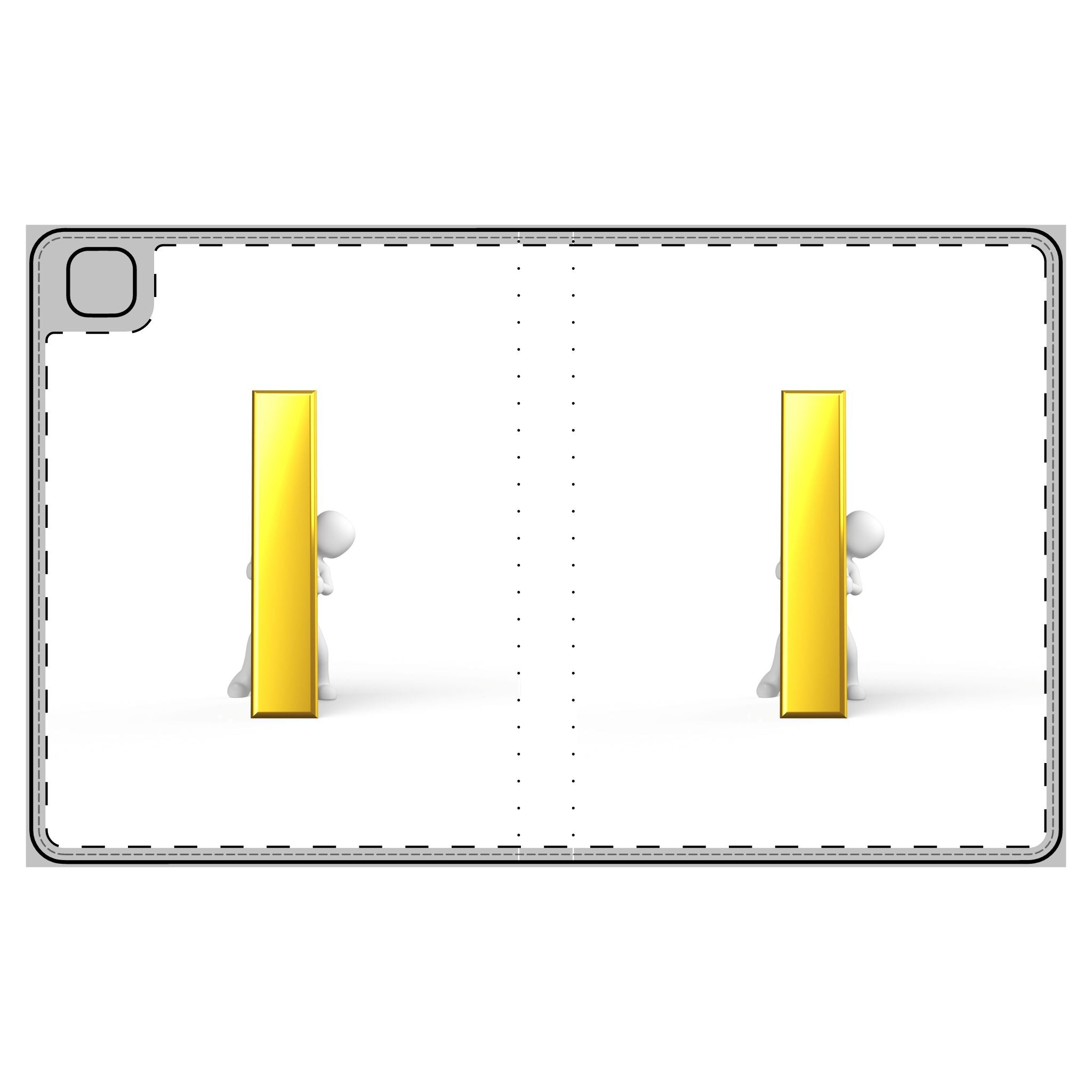 3D Person Peeking Around Gold Letter i Tablet Folio Case | Minimalist Tech Sleeve