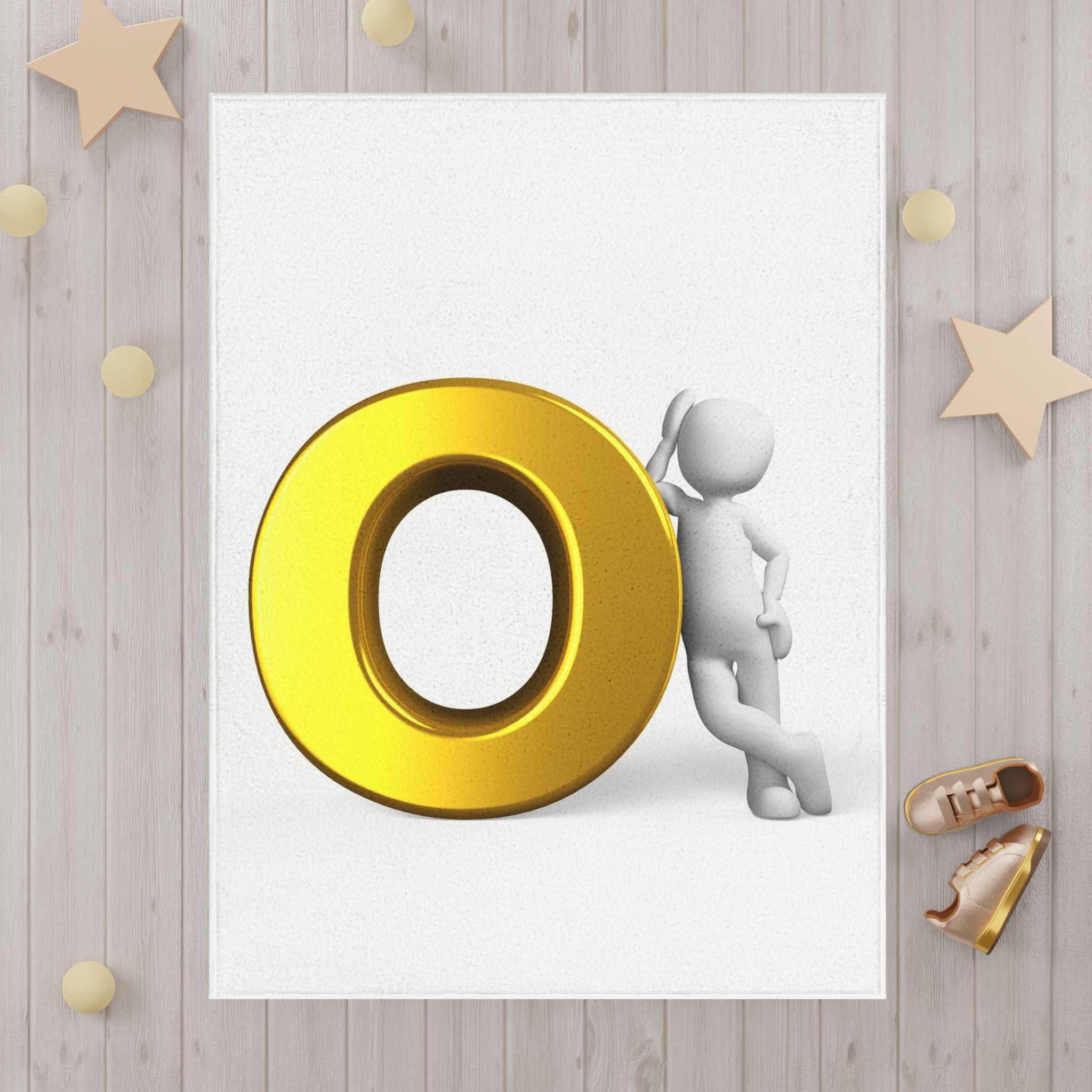 Gold O Letter with 3D Figure Toddler Blanket | Alphabet O Baby Throw