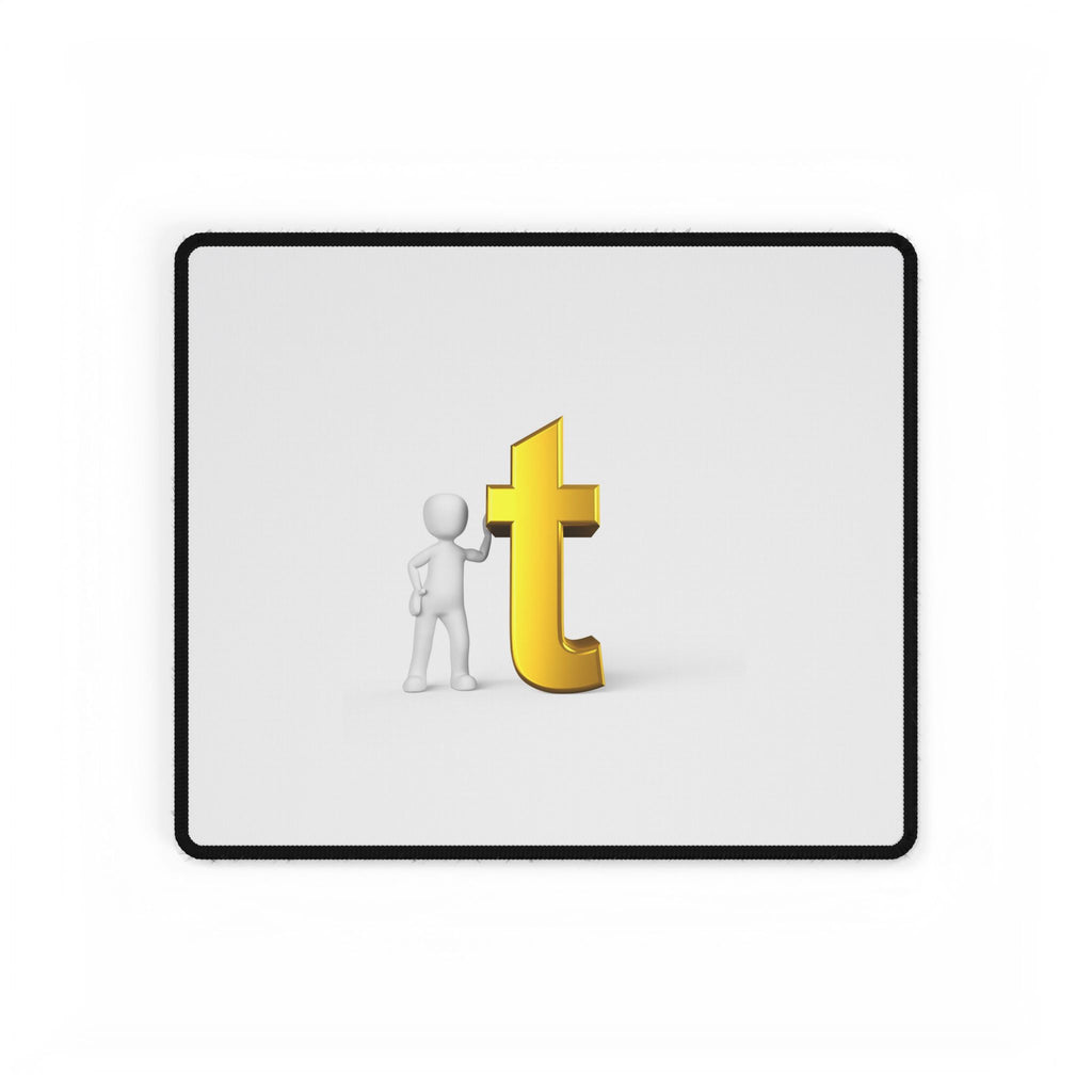 3D Stick Figure with Gold Letter t Desk Mat | Large Mouse Pad