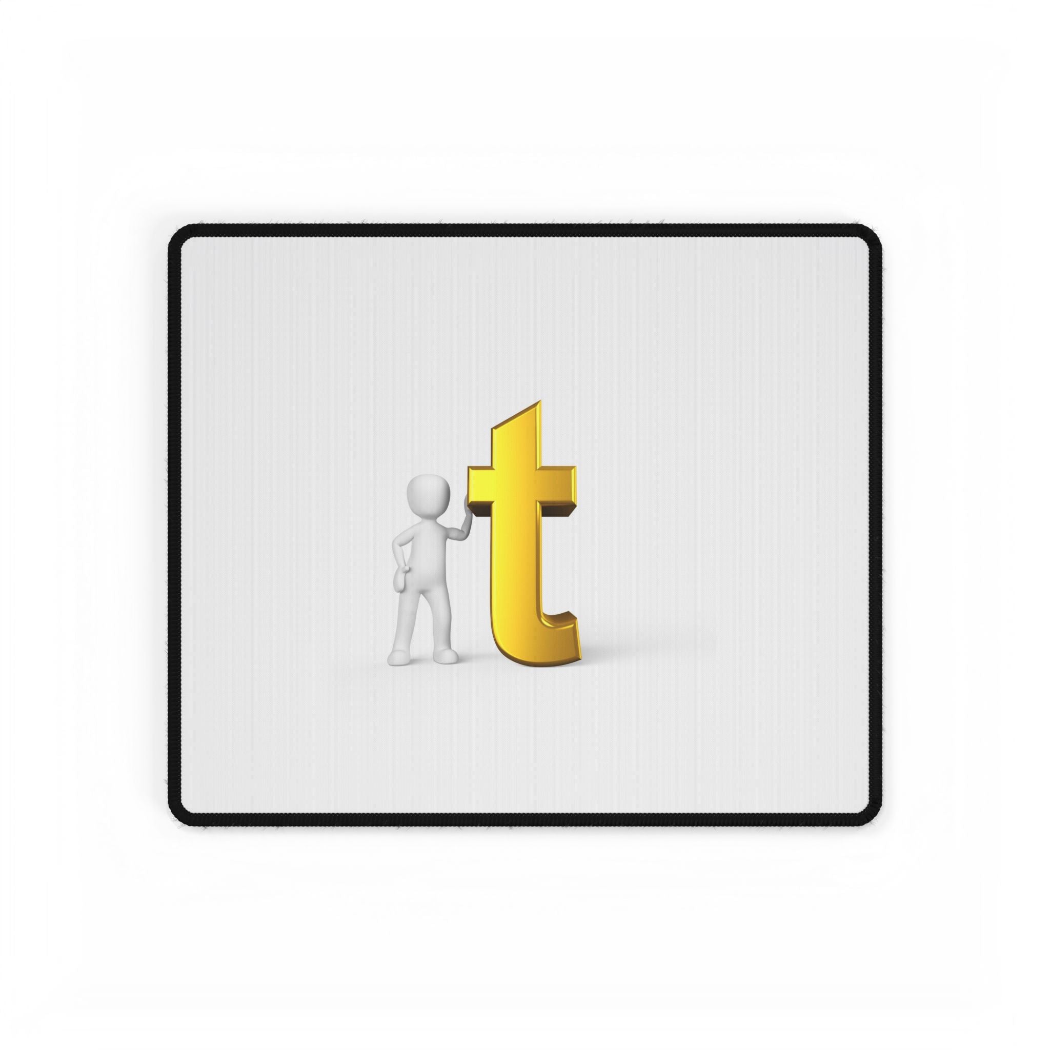 3D Stick Figure with Gold Letter t Desk Mat | Large Mouse Pad