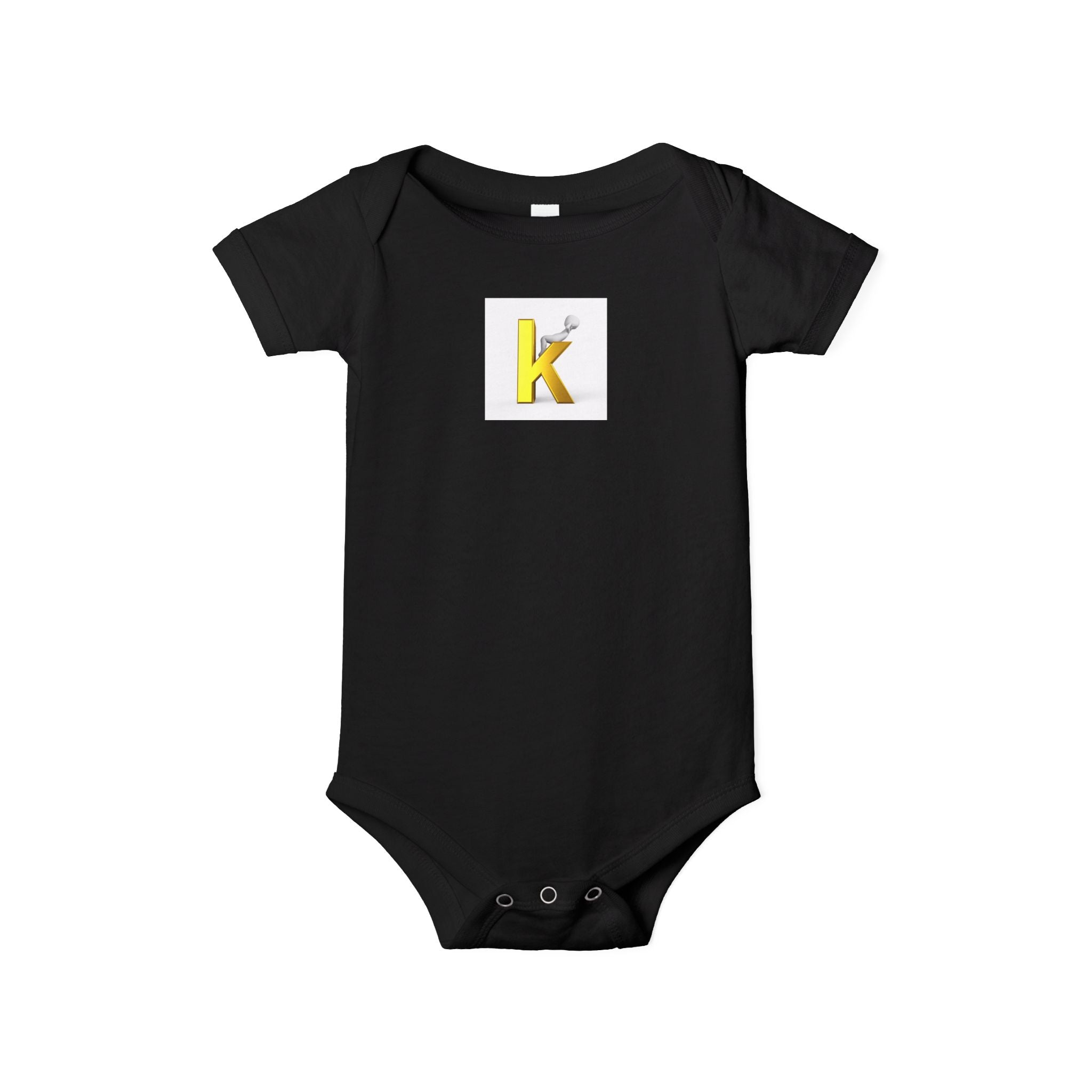 Grenouillère bébé initiale K lettre jaune | Combinaison bébé une pièce