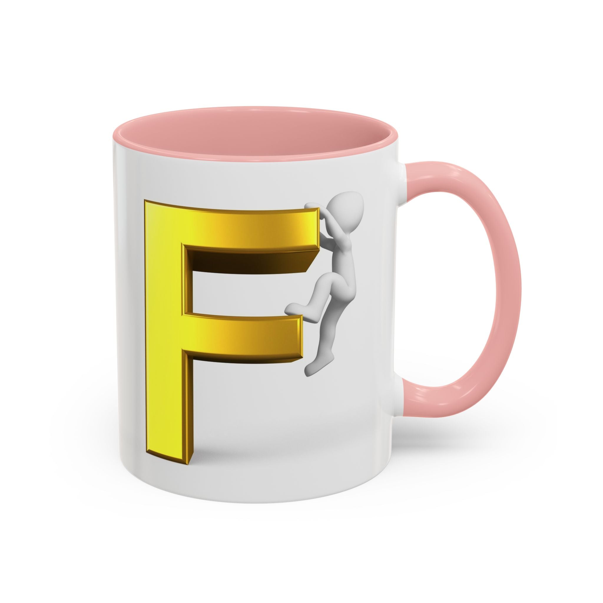 Gold Letter F with Climbing Figure Mug | Accent Coffee Mug 11oz 15oz