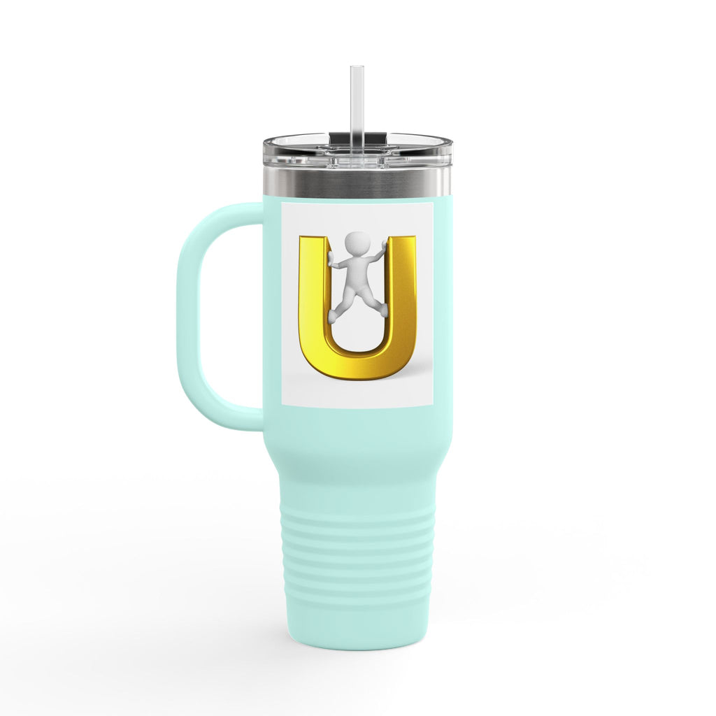 3D Gold Letter U with Figure Insulated Travel Mug 40oz | Tumbler