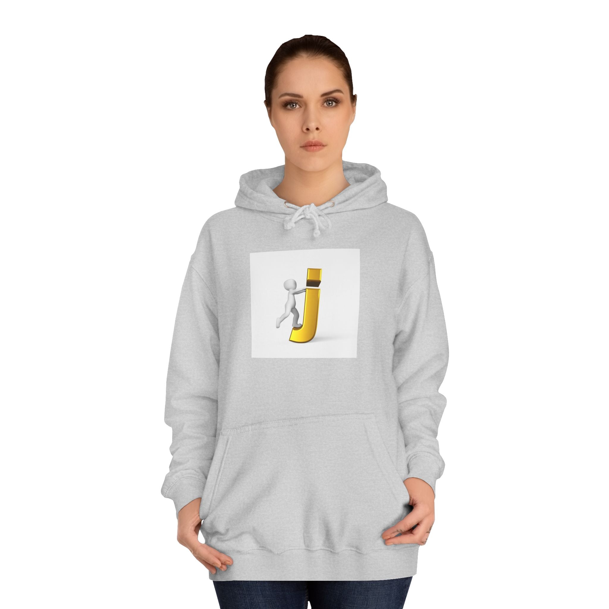 3D Stick Figure Riding Gold Letter J Hoodie | Initial Monogram Letter J