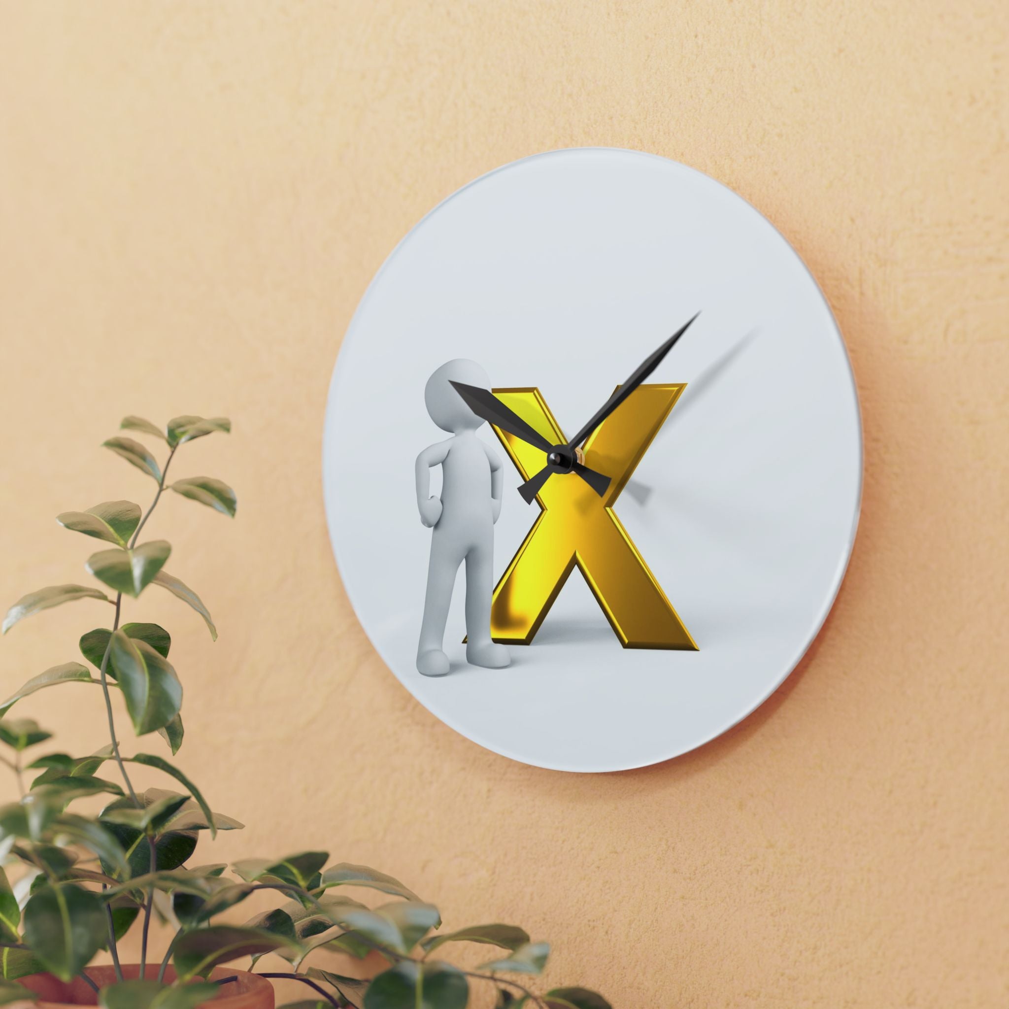 Gold X Logo Acrylic Wall Clock | Minimal 3D Lettering