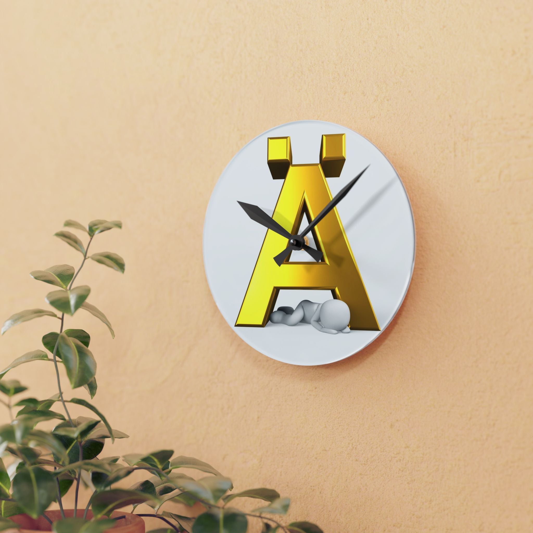 Gold 3D Letter Ä Illustration Acrylic Wall Clock | Monogram Initial Decor