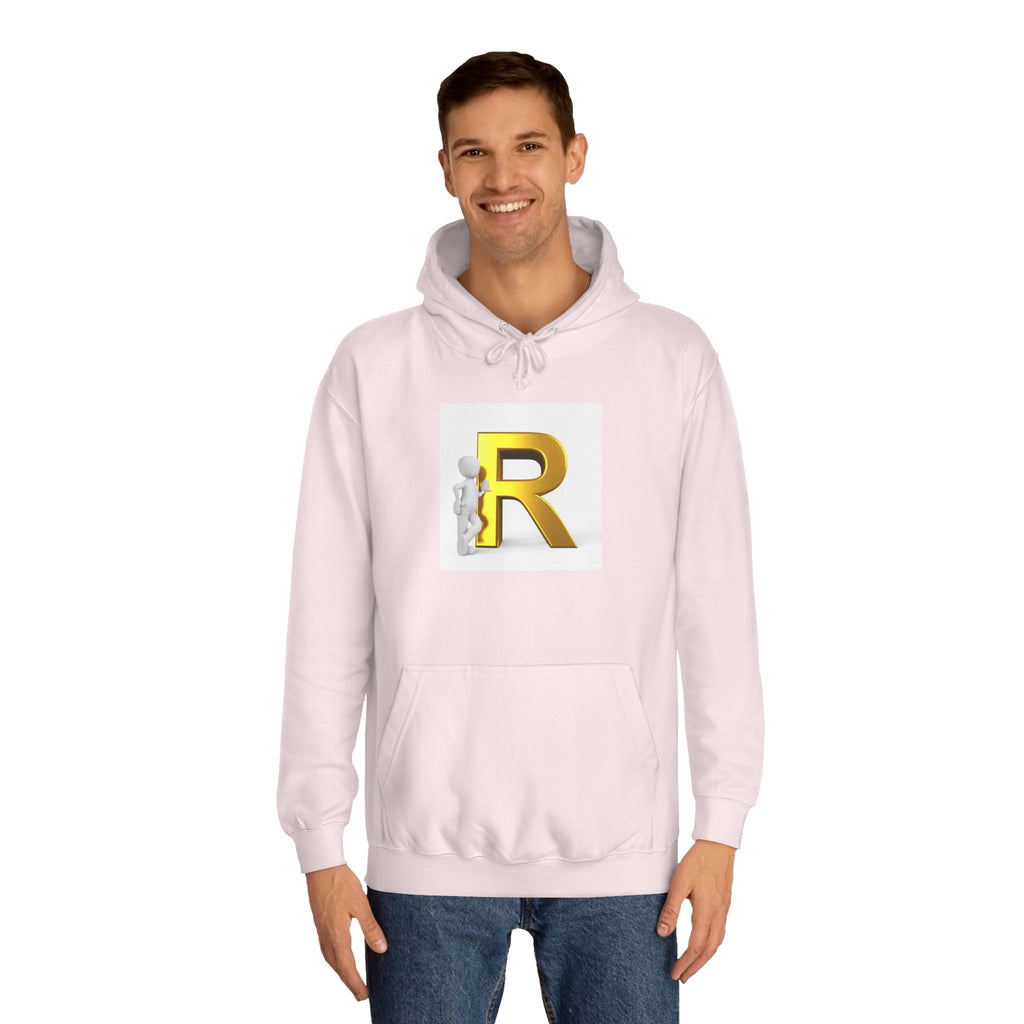 Gold Letter R Hoodie | 3D Character Leaning on R