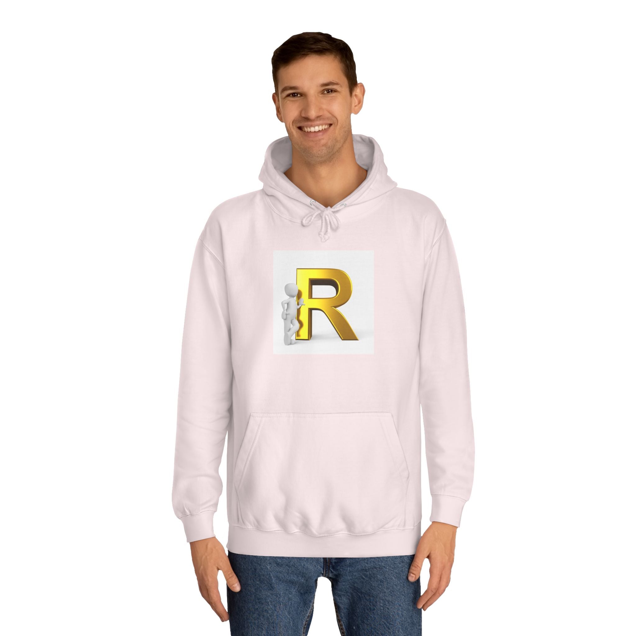 Gold Letter R Hoodie | 3D Character Leaning on R