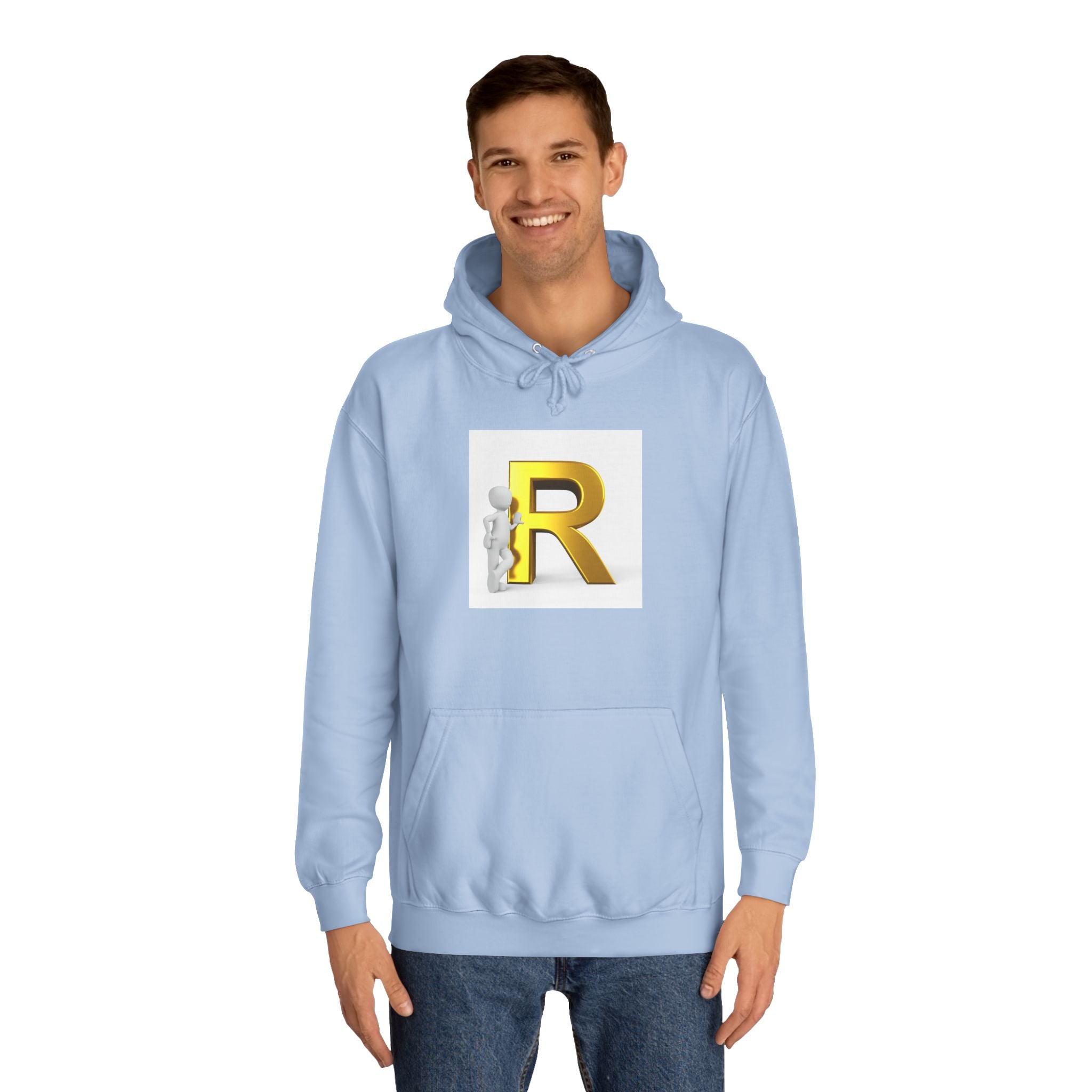 Gold Letter R Hoodie | 3D Character Leaning on R