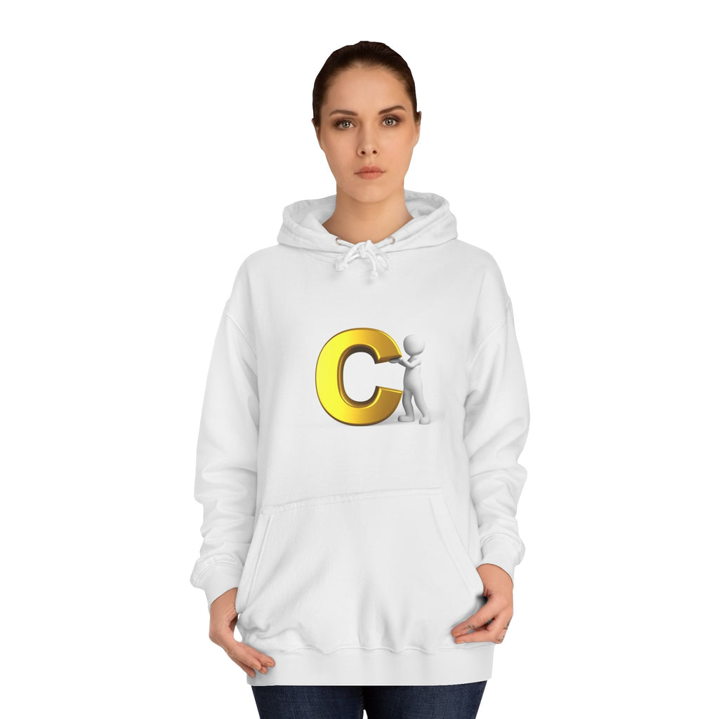 3D Yellow Letter C with Character Hoodie | Initial Monogram Sweatshirt