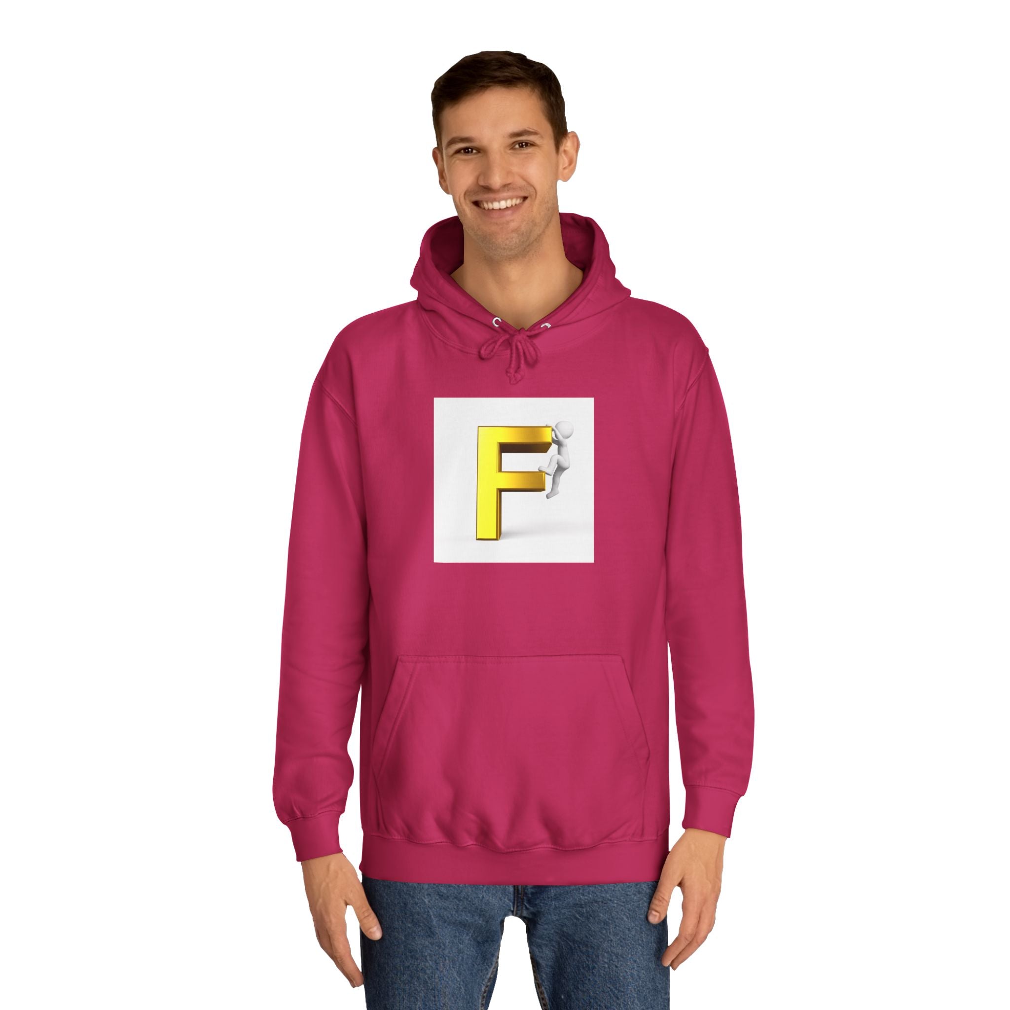 3D Gold Letter F Hoodie | Climbing Figurine Letterman Style