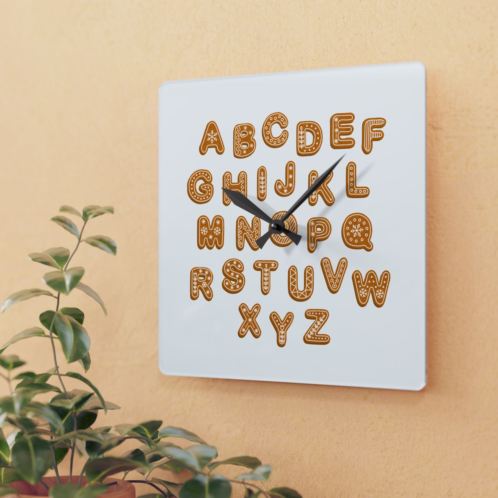 Gingerbread Cookie Alphabet Acrylic Wall Clock | Kids Decor, Kitchen Clock