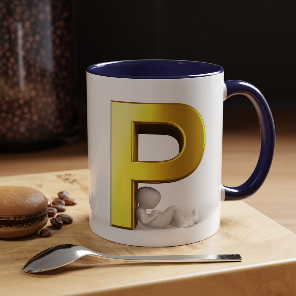 Mug Lettre P dorée avec silhouette relaxante | Mug à café avec anse colorée 325 ml 445 ml