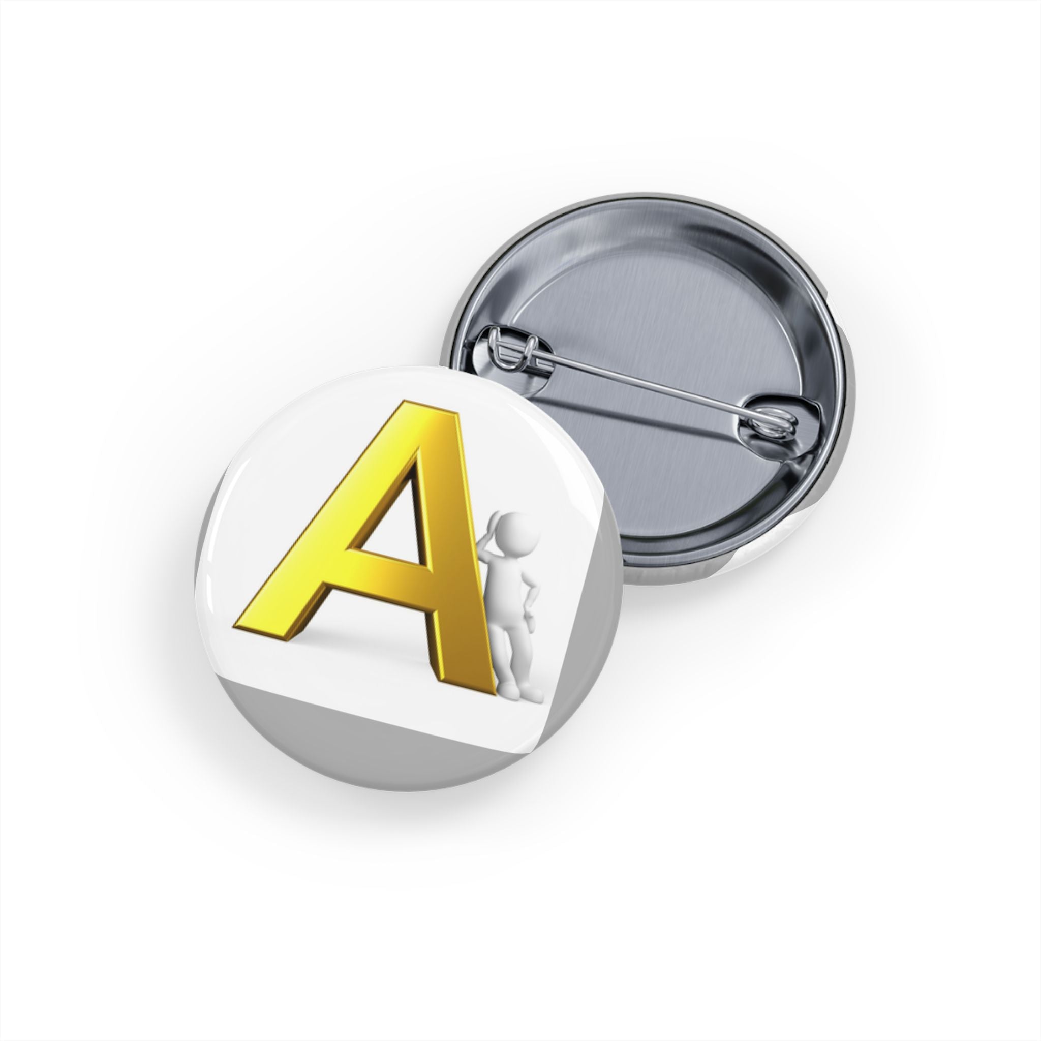 Épingle ronde lettre A 3D jaune | Badge bouton initial de l'alphabet