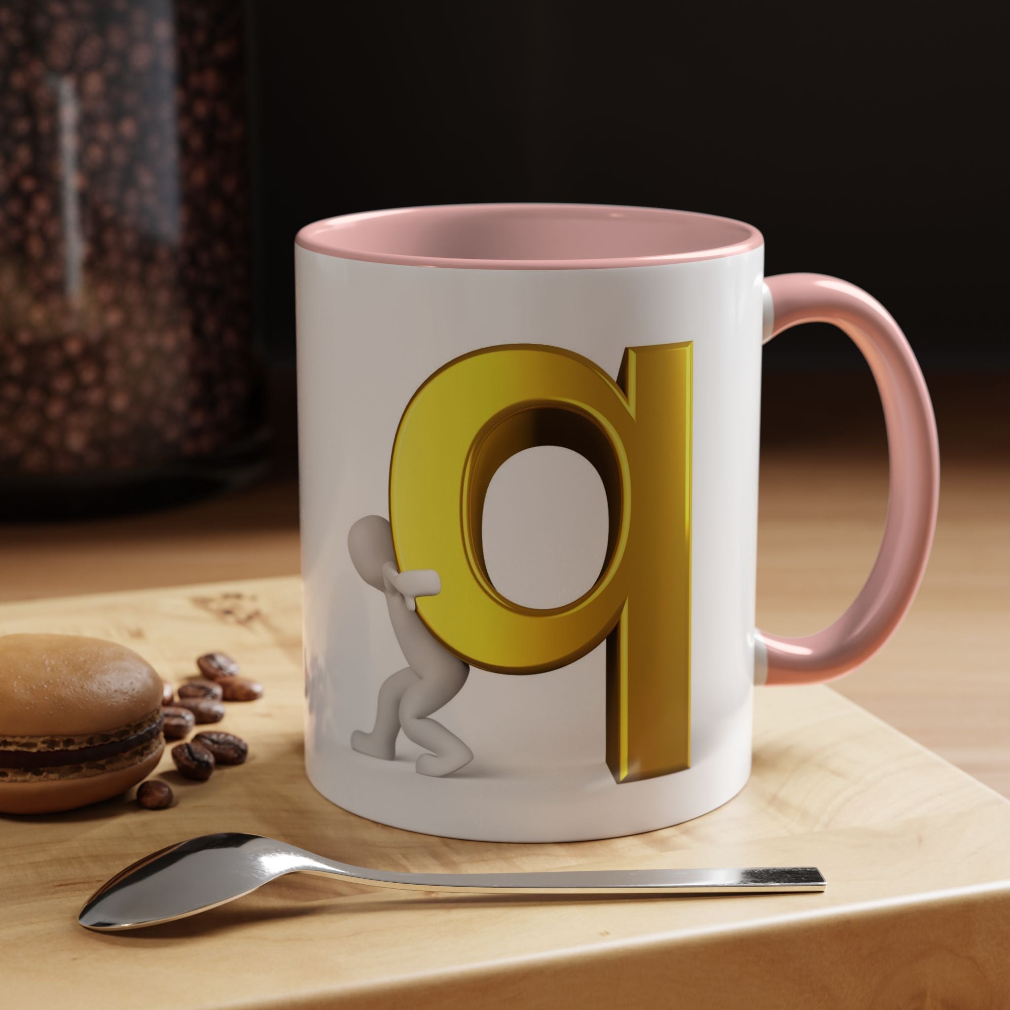 Gold Letter Q Push Character Mug | Accent Coffee Mug 11oz 15oz