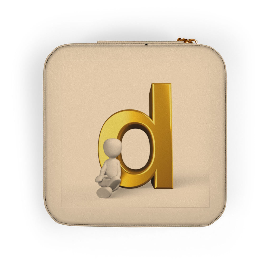 Gold Letter D Initial Jewelry Travel Case | Compact Pink Velvet Organizer