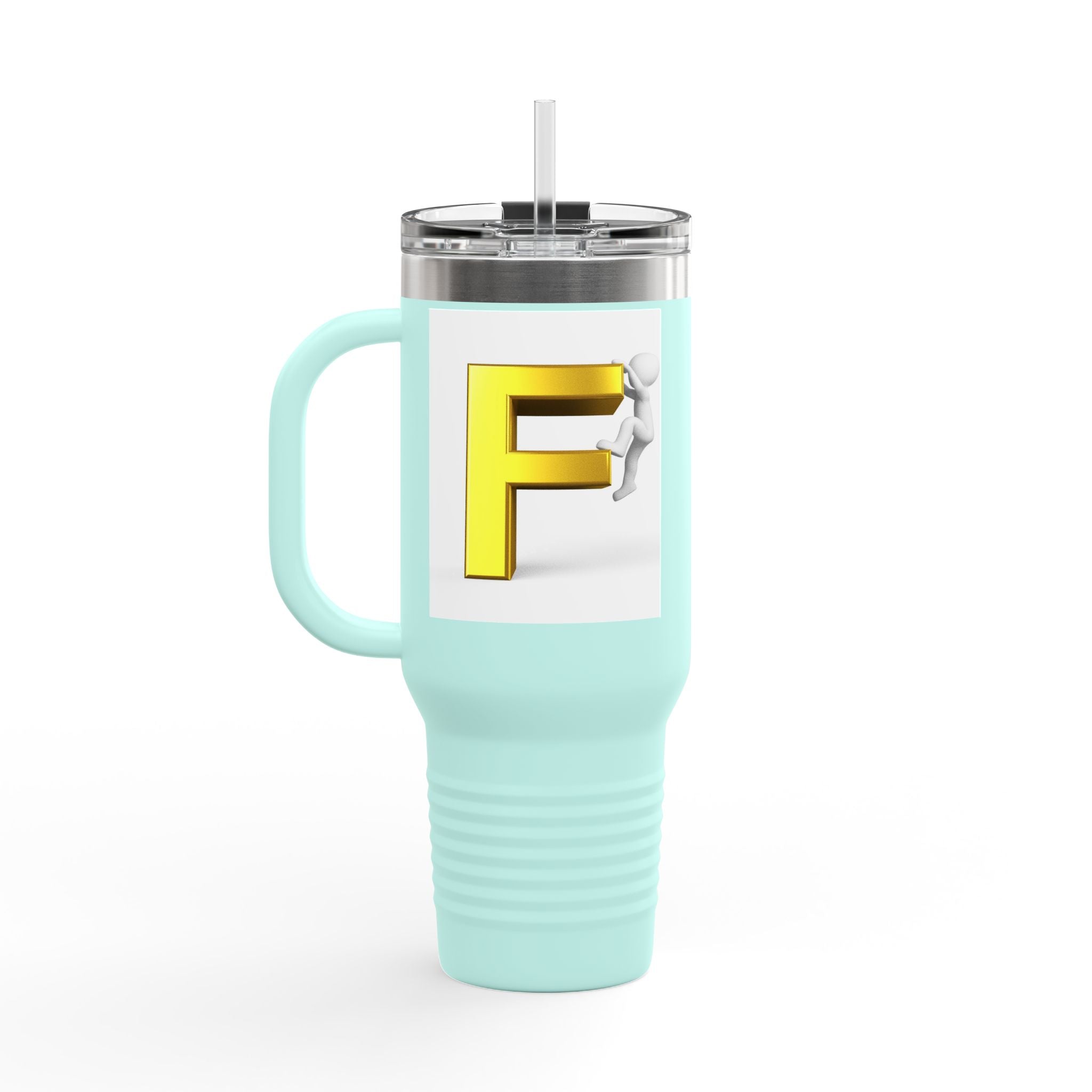 3D Figure Climbing Yellow Letter F Travel Mug | Insulated 40oz