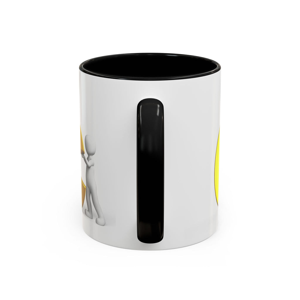3D Stick Figure Holding Gold Letter C Accent Coffee Mug | Initial Monogram Mug