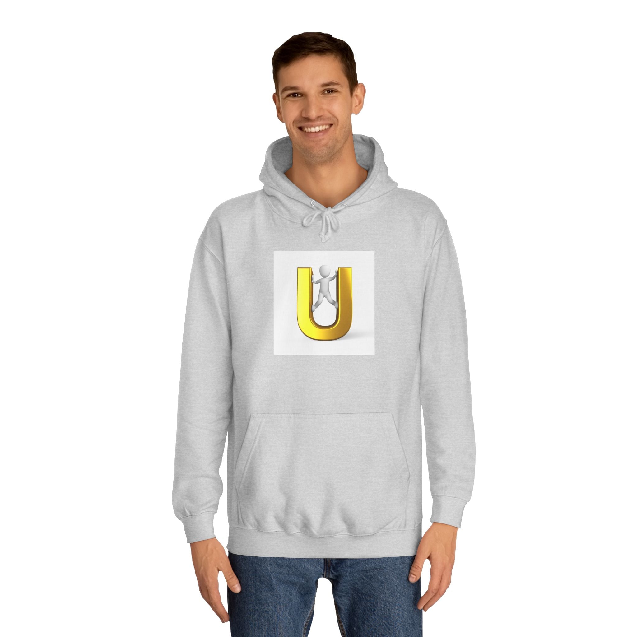 3D Gold Letter U Hoodie | Stick Figure Climbing Typography Sweatshirt