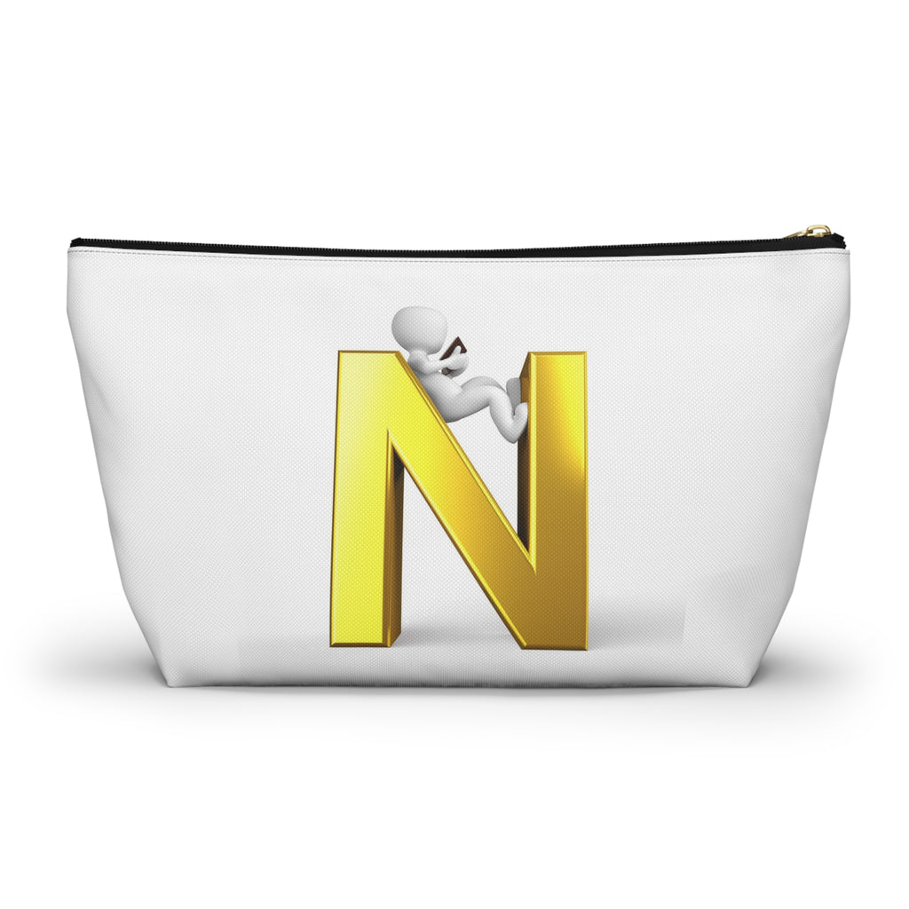 Gold Letter N with Climbing Figure Accessory Pouch | Monogram Makeup Bag