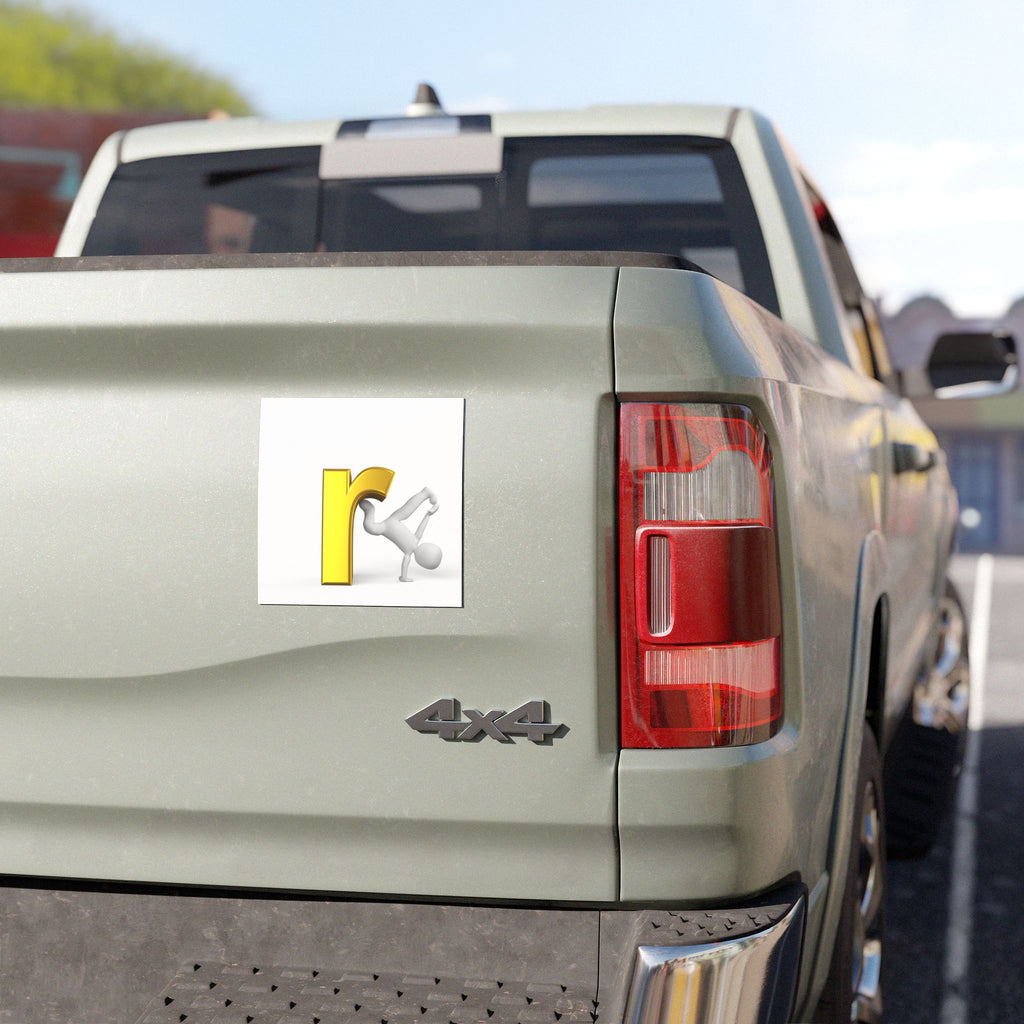 Yellow Letter R with Breaking Through Figure car magnet | Alphabet Initial Letter R