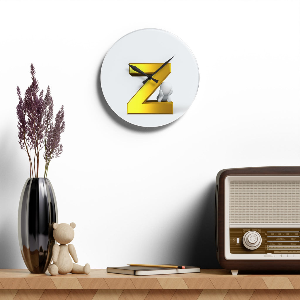 Gold 3D Letter Z clock Acrylic Wall Clock | Modern Monogram Decor