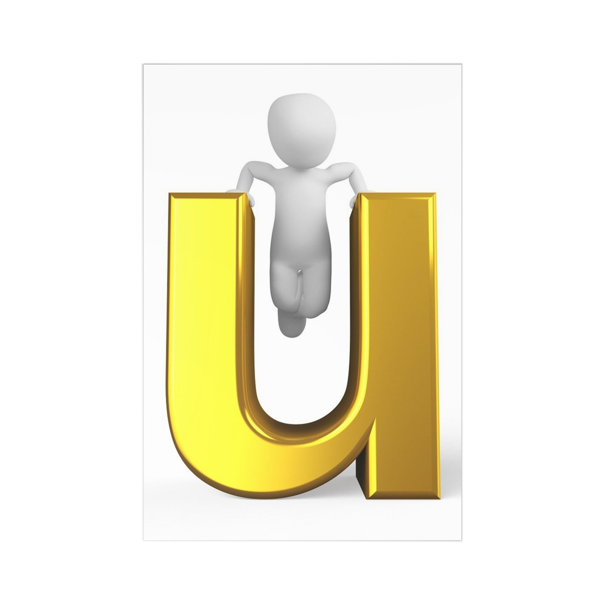 3D Gold Letter U with Figure Postcards