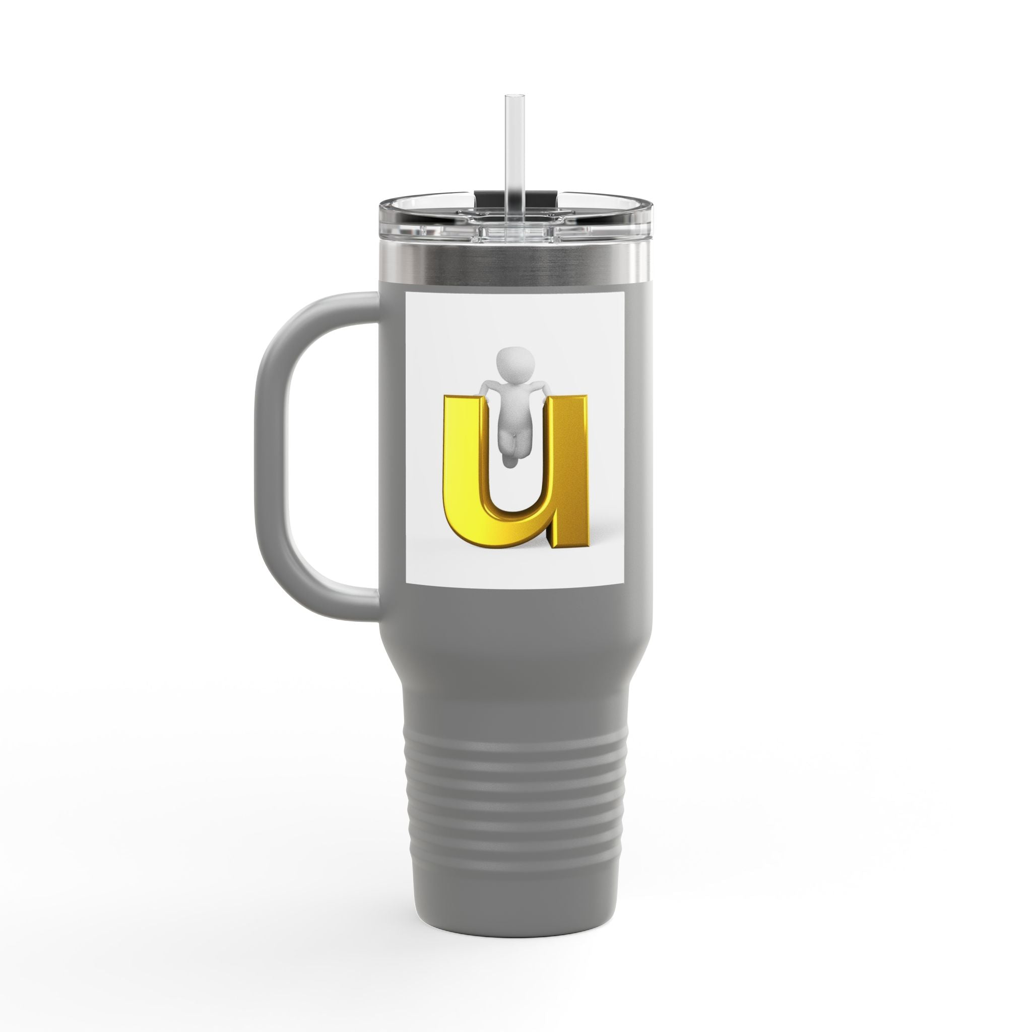3D Gold Letter U with Figure Insulated Travel Mug | 40oz Tumbler