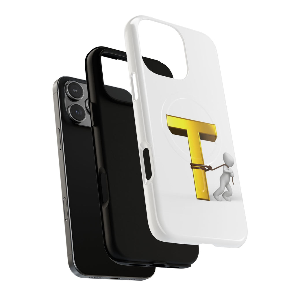 Gold Letter T with Tugging Figure phone case | Magnetic Tough Case