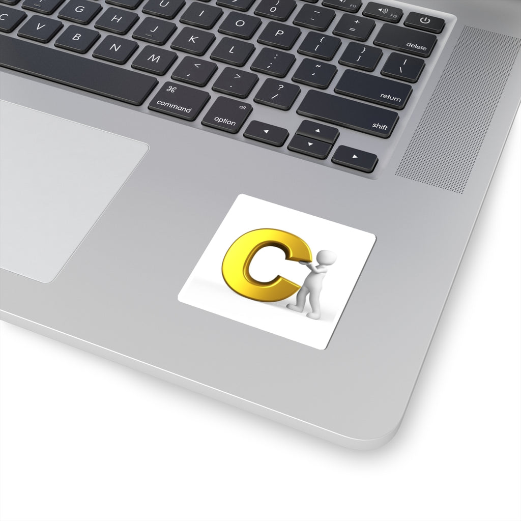 3D Gold Letter C with Character Sticker | Kiss-Cut Sticker