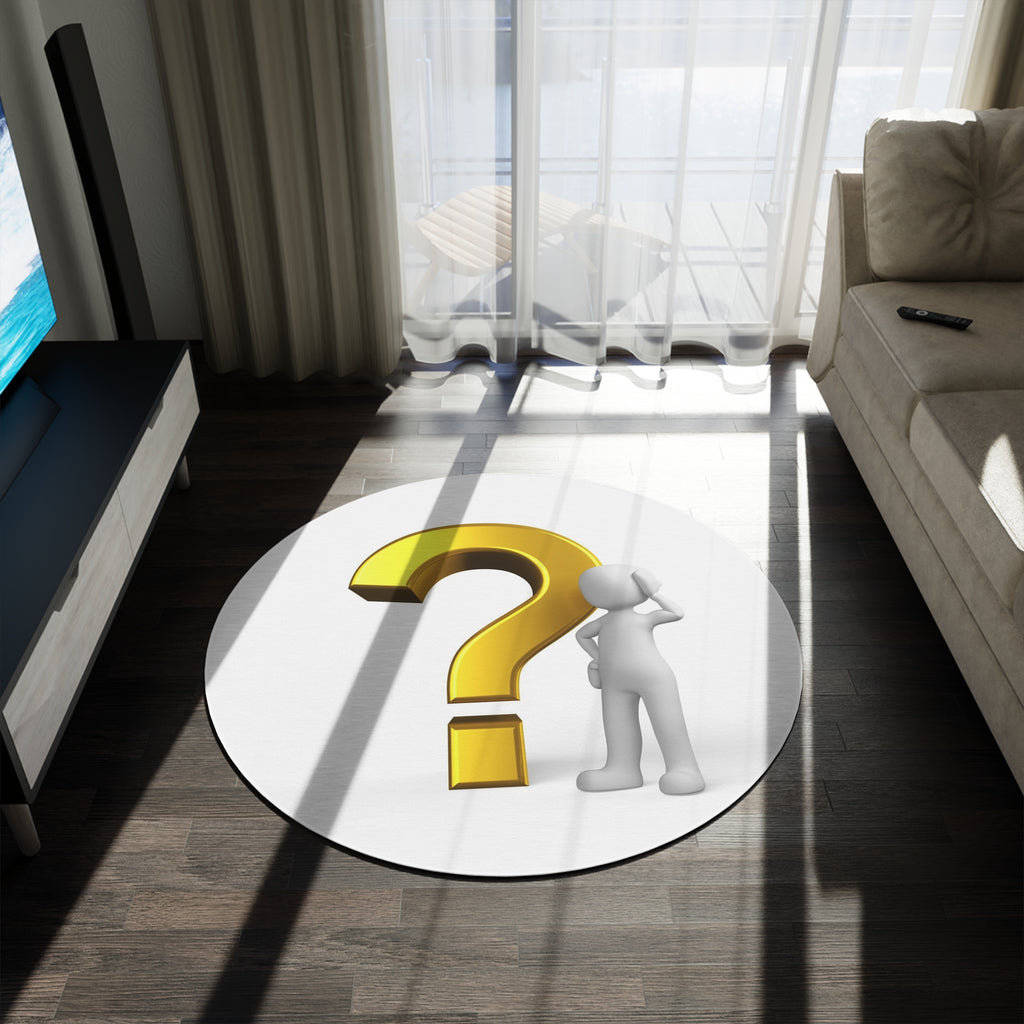 Gold Question Mark Figure Round Rug | Modern Curious Décor