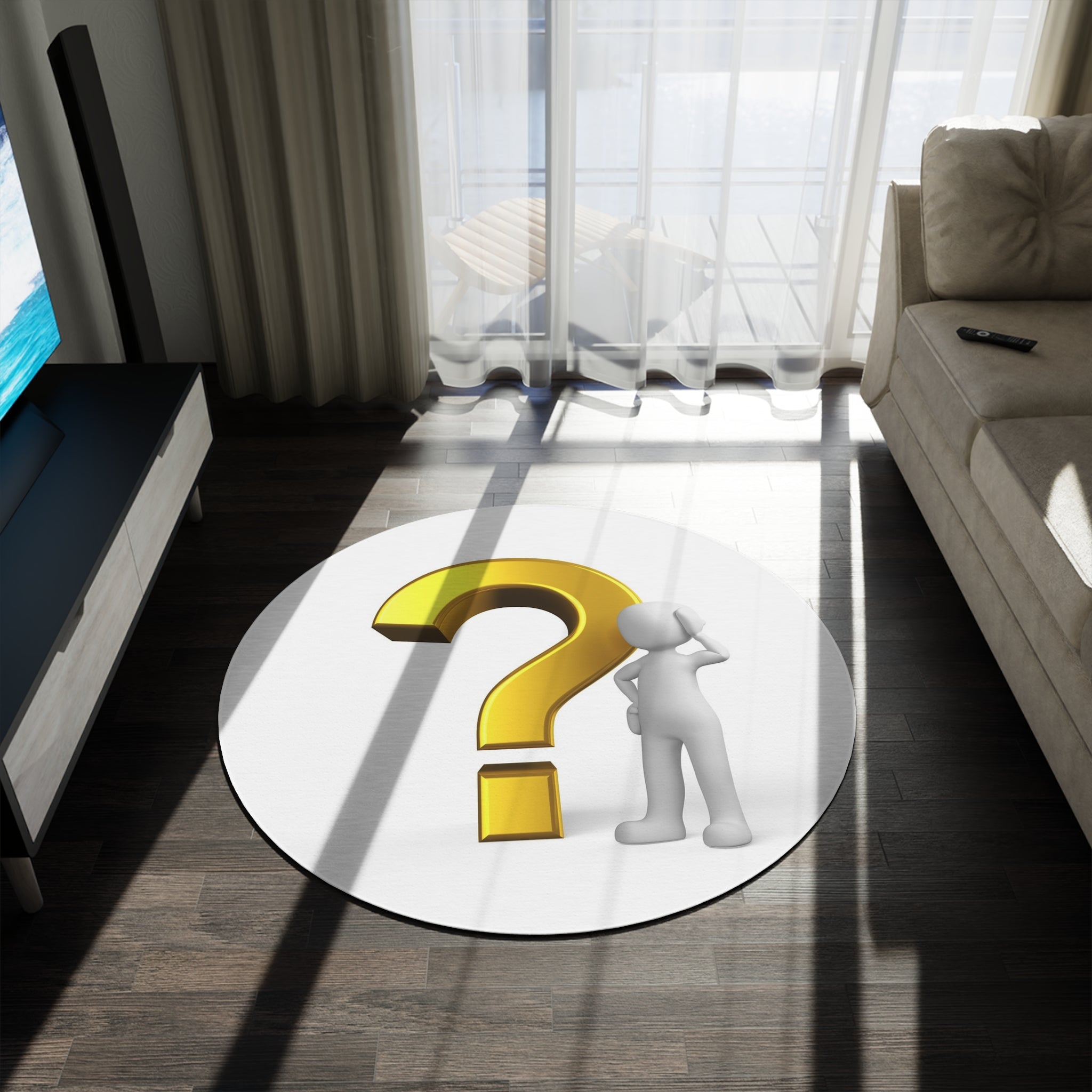 Gold Question Mark Figure Round Rug | Modern Curious Décor