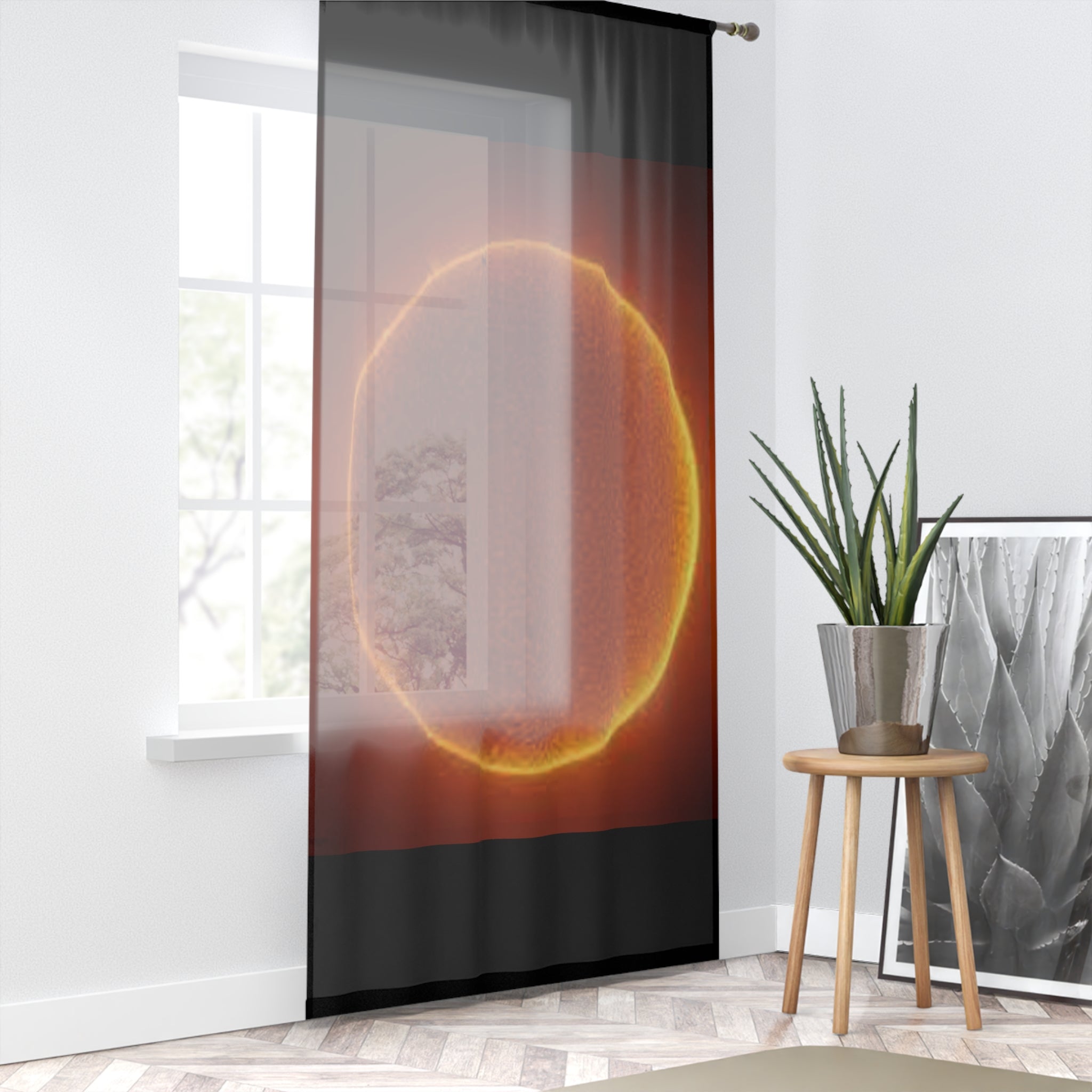 Solar Eclipse Window Curtain | Glowing Sun Halo Sheer Drapery
