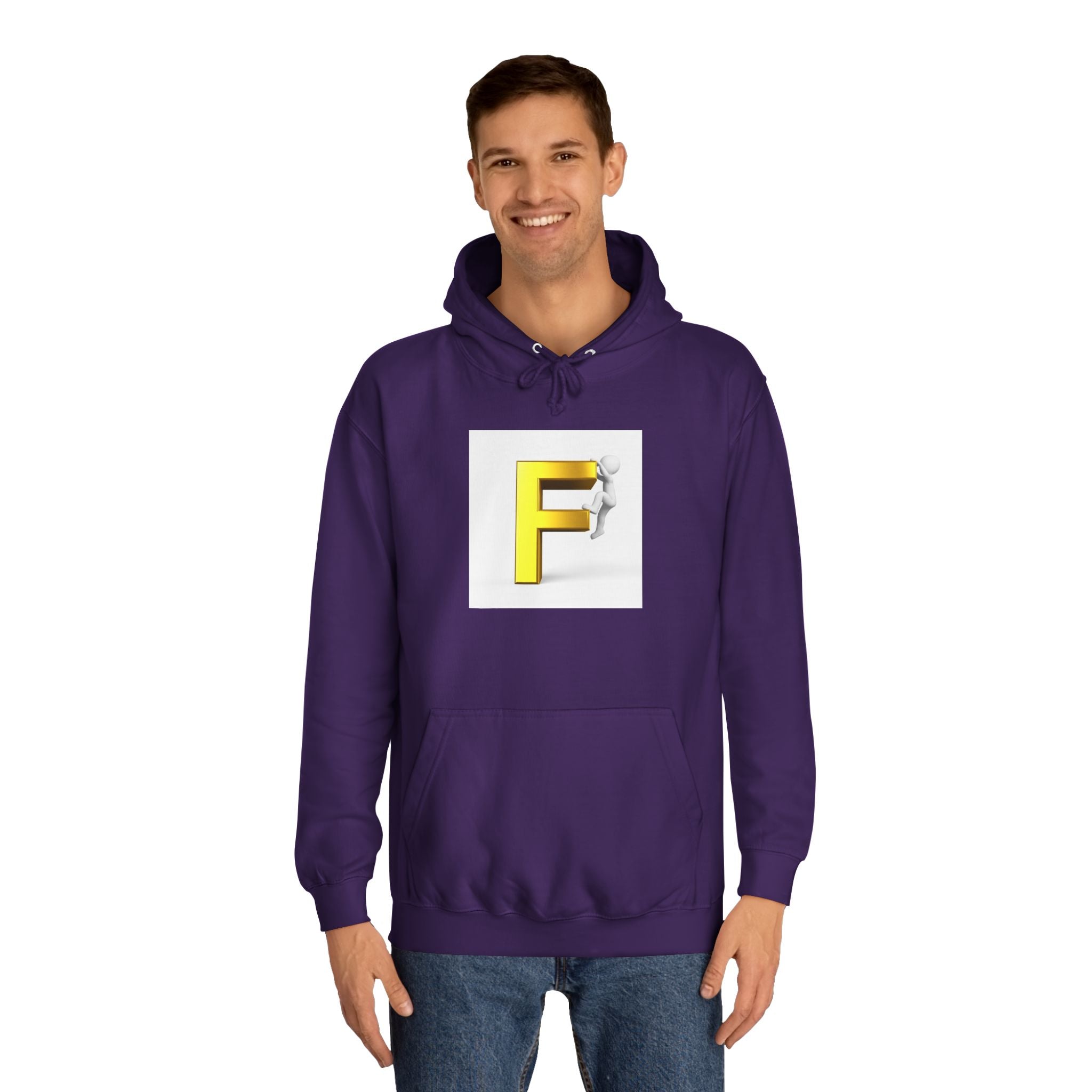 3D Gold Letter F Hoodie | Climbing Figurine Letterman Style