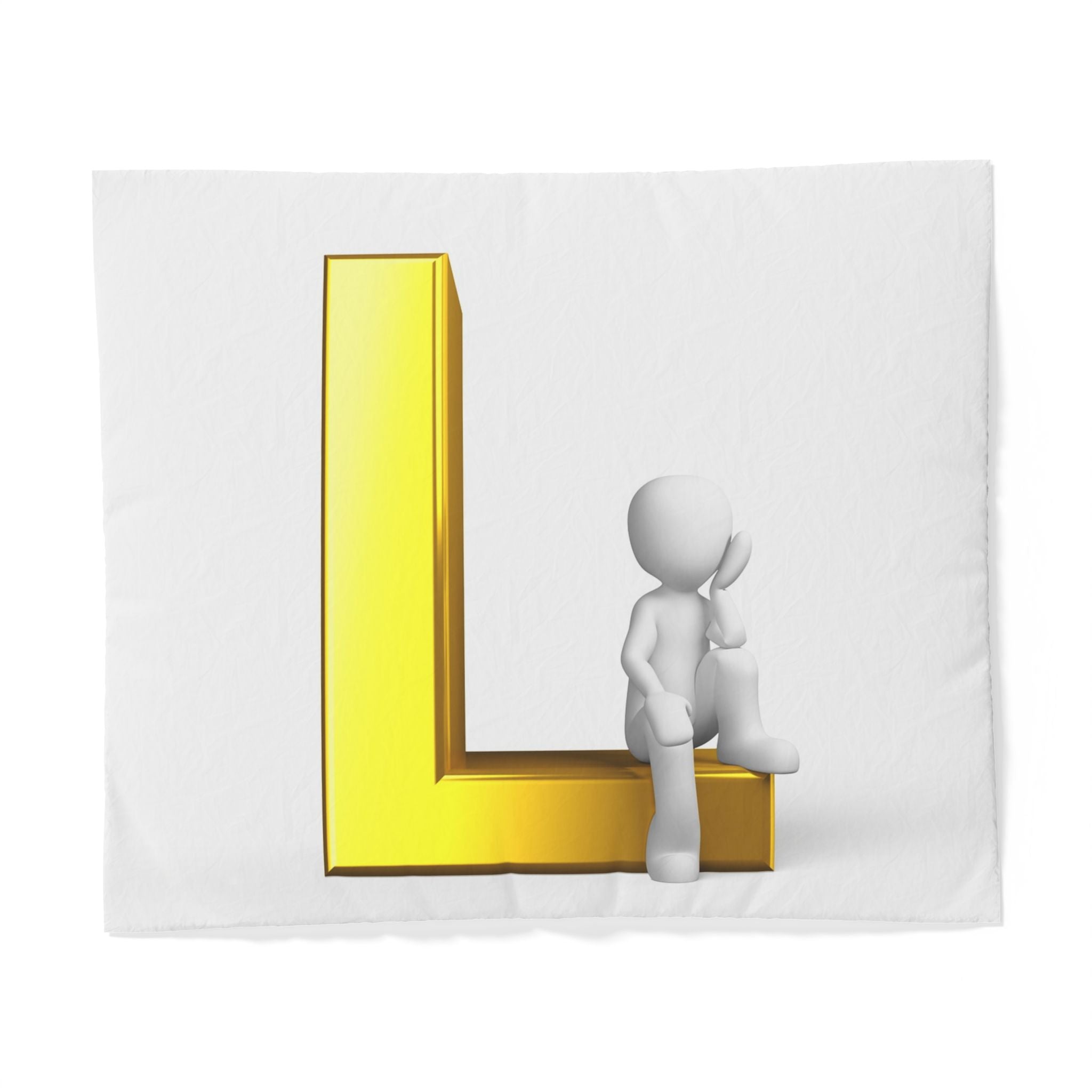 3D Gold Letter L with Sitting Figure Duvet Cover | Monogram Initial Bedding