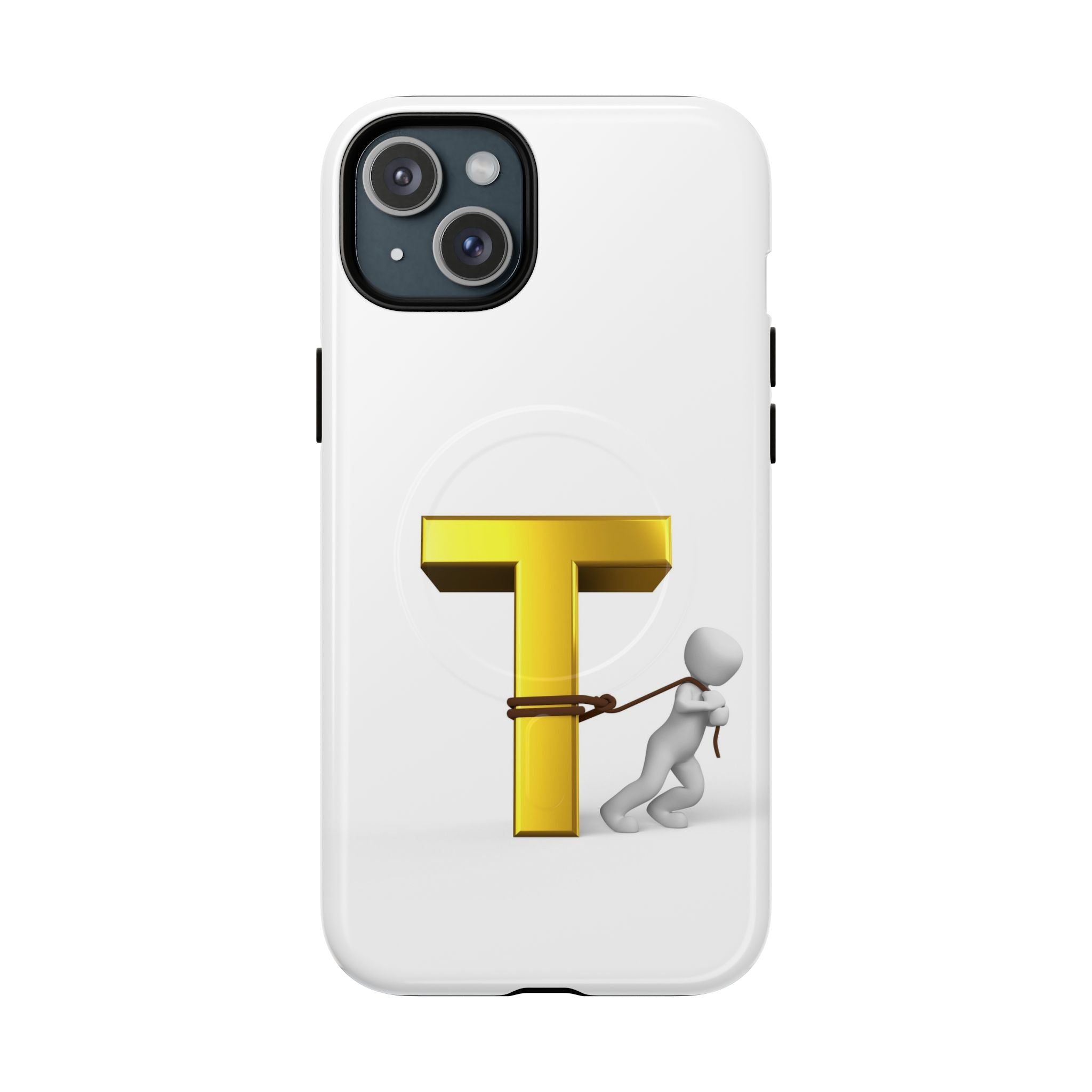 Coque de téléphone Lettre T en or avec personnage tirant | Coque magnétique résistante