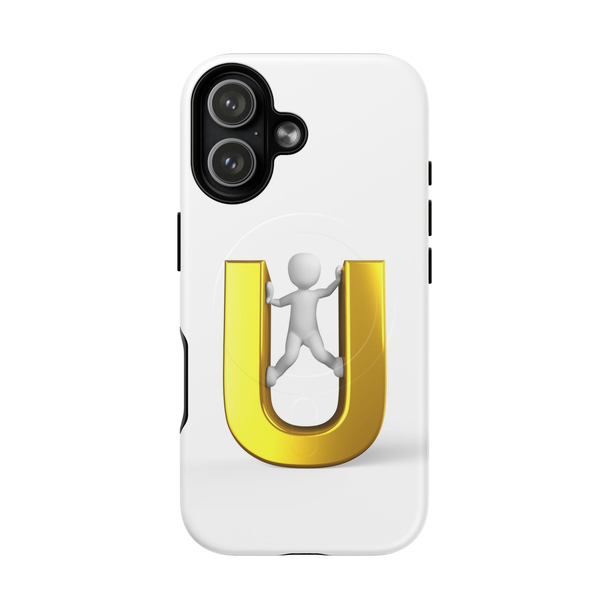 Coque de téléphone en 3D Dorée Lettre U avec Bonhomme Allumette | Coque Magnétique Robuste