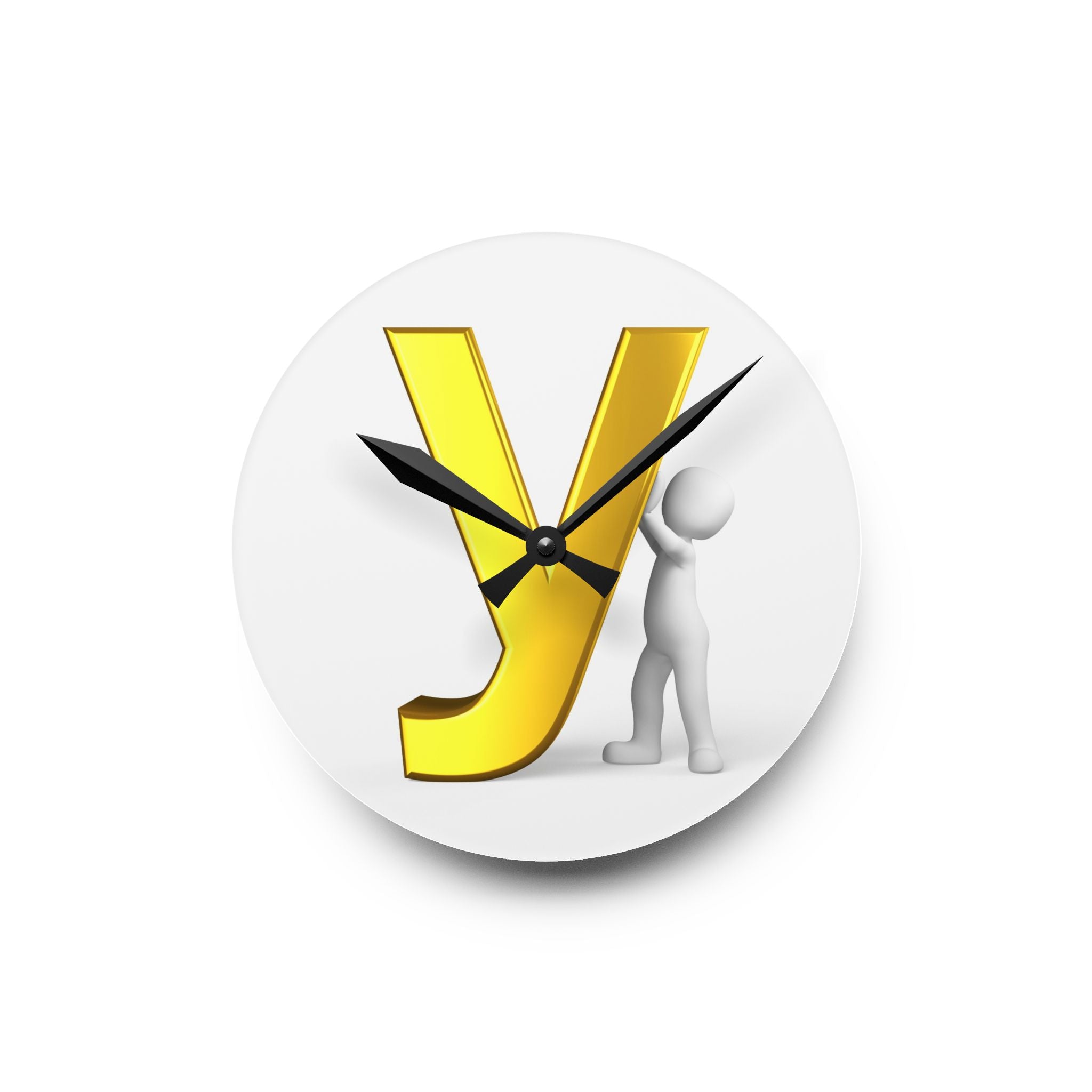 Golden Letter Y with 3D Figure Wall Clock | Alphabet Initial Home Decor