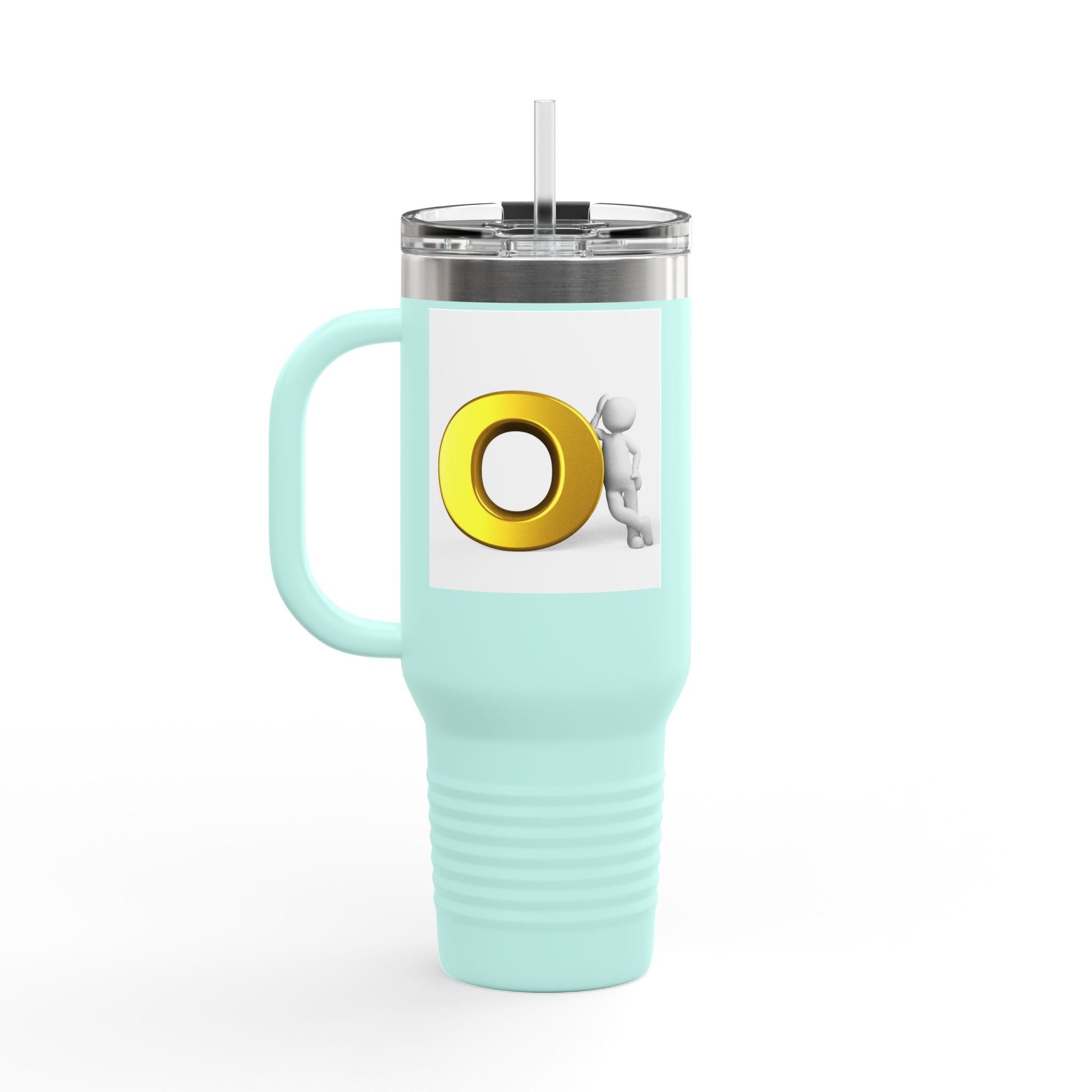 3D Person Pushing Gold O Letter Travel Mug | 40oz Insulated Tumbler