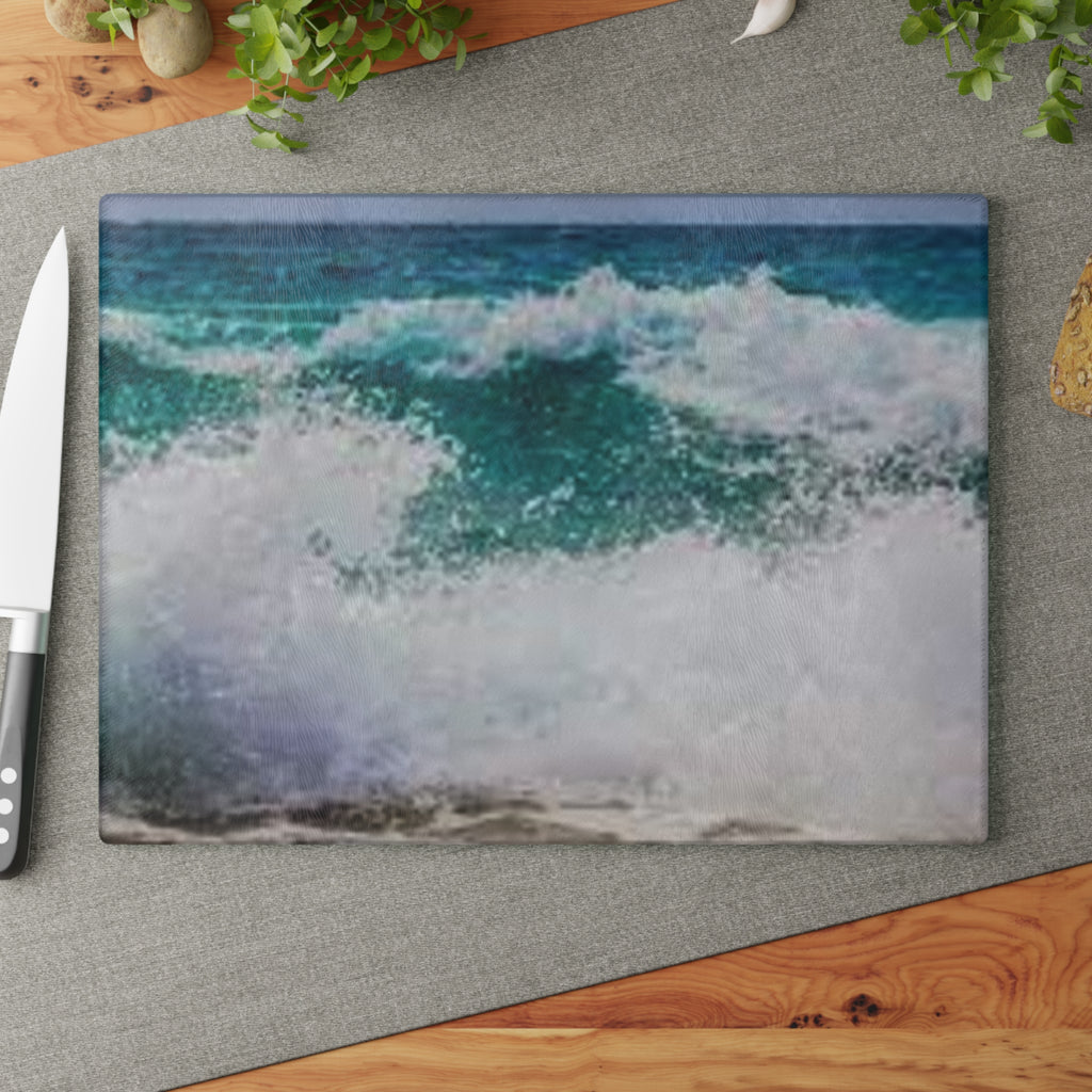 Ocean Wave Glass Cutting Board | Sea Shore Kitchen Decor, Coastal Art