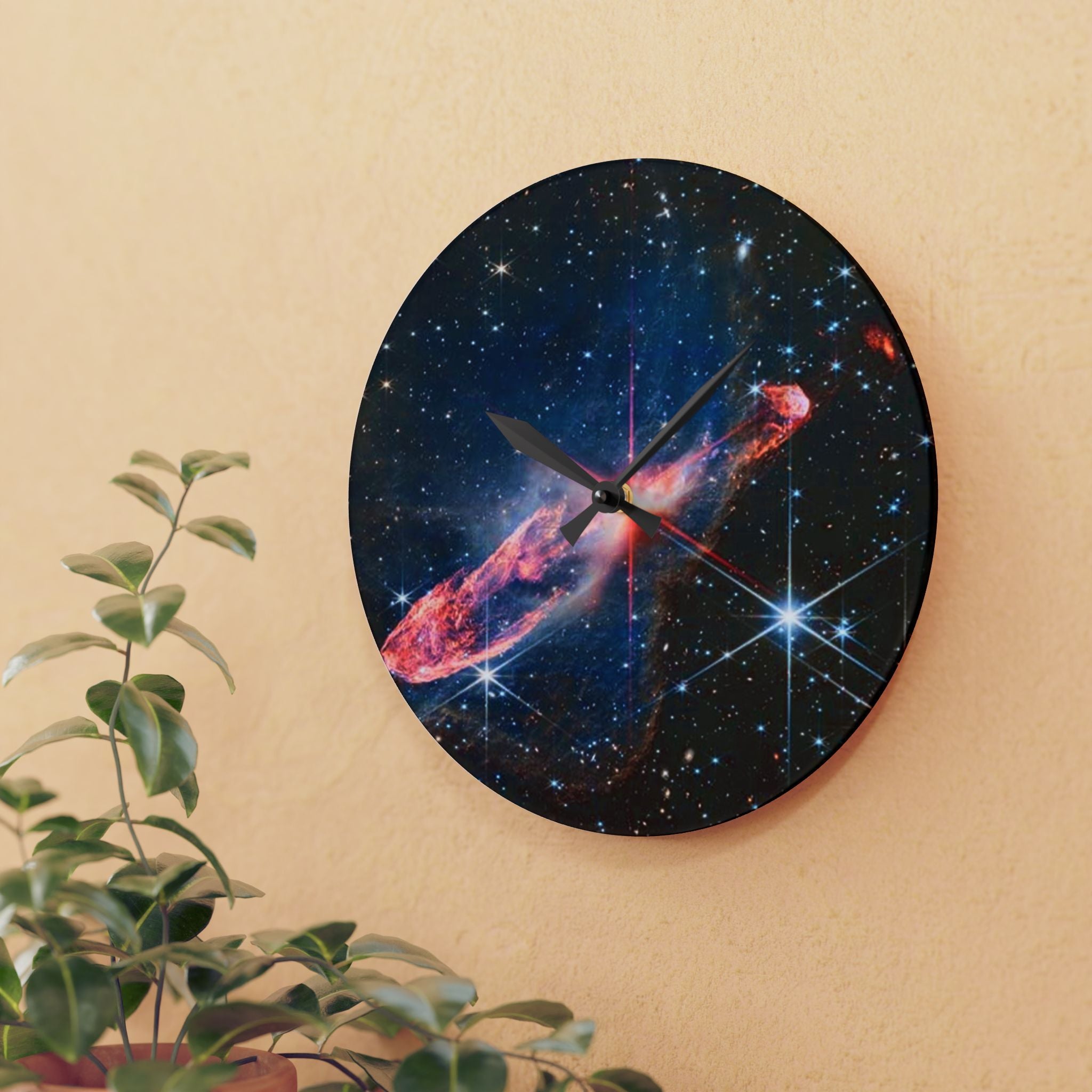 Galaxy Nebula Space Art Acrylic Wall Clock | Cosmic Starburst Decor
