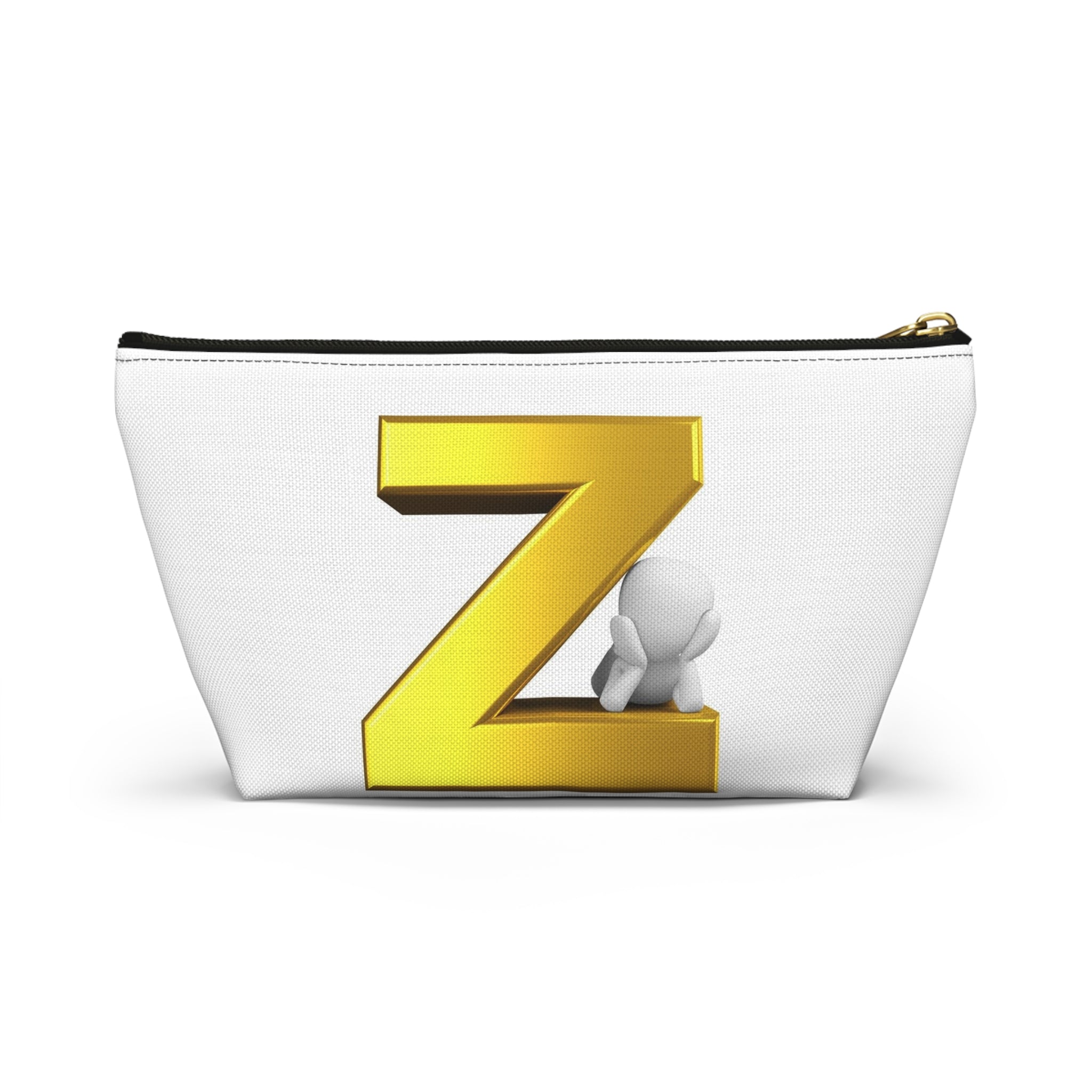 Gold Letter Z with 3D Character Accessory Pouch | Z Initial Makeup Bag