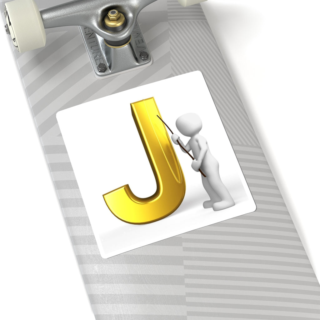 Gold Letter J with 3D Figure Kiss-Cut Sticker | Monogram Initial Decal