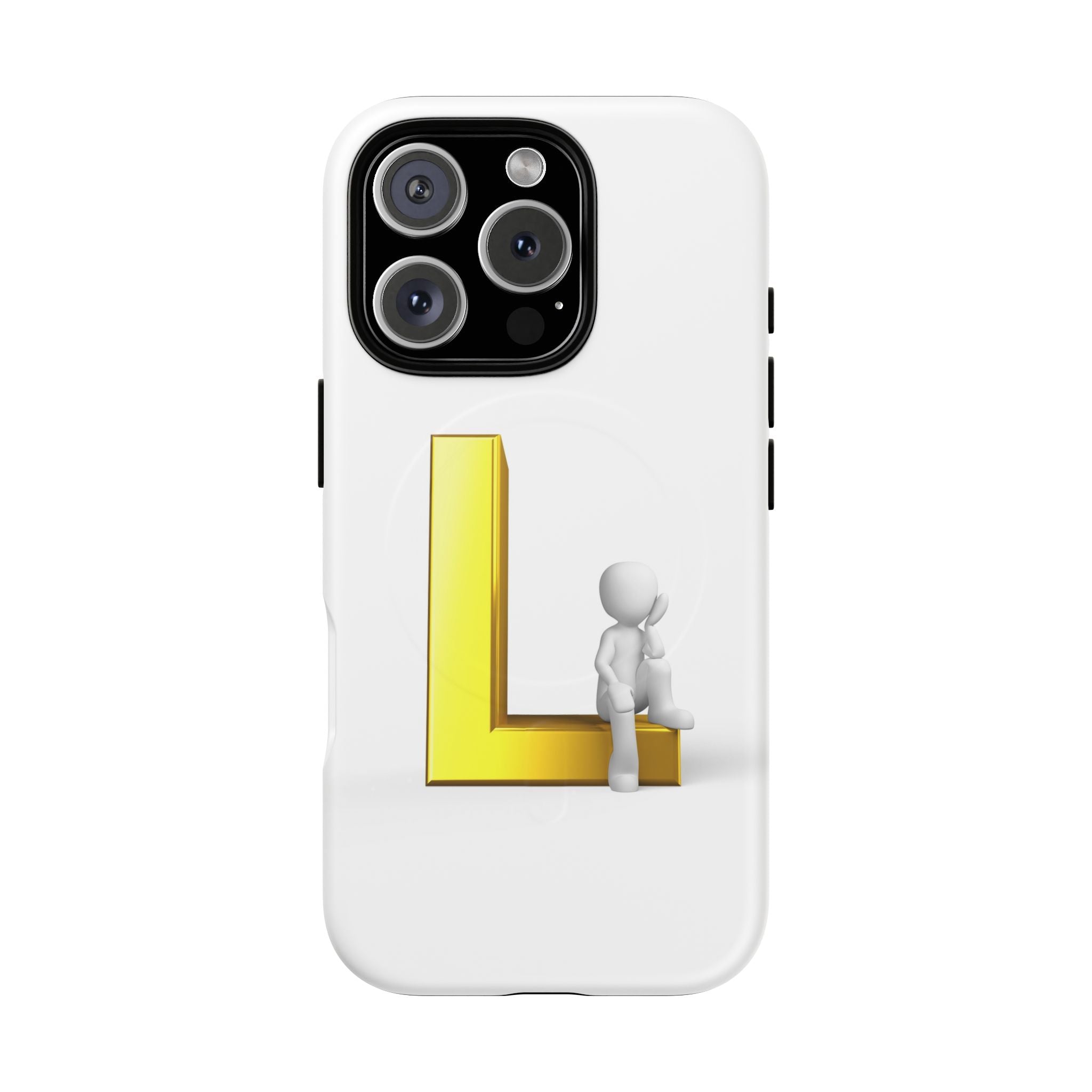 Yellow 3D Letter L with Sitting Figure phone case | Tough Magnetic Case