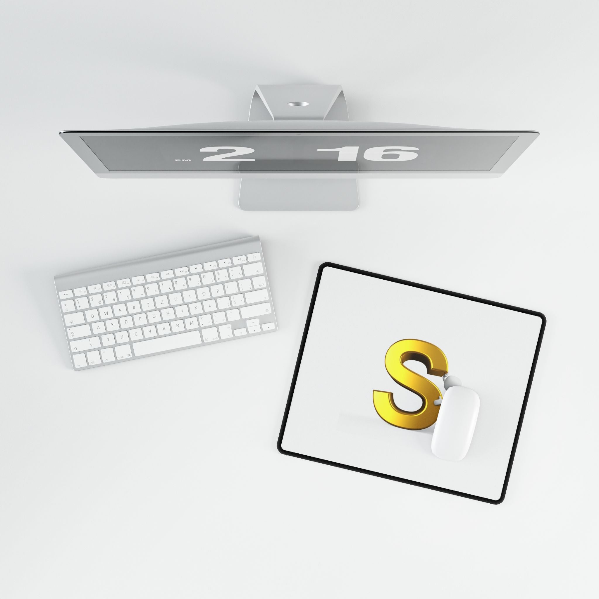 Gold Letter S with 3D Figure Desk Mat | Personalized Initial Desk Mat