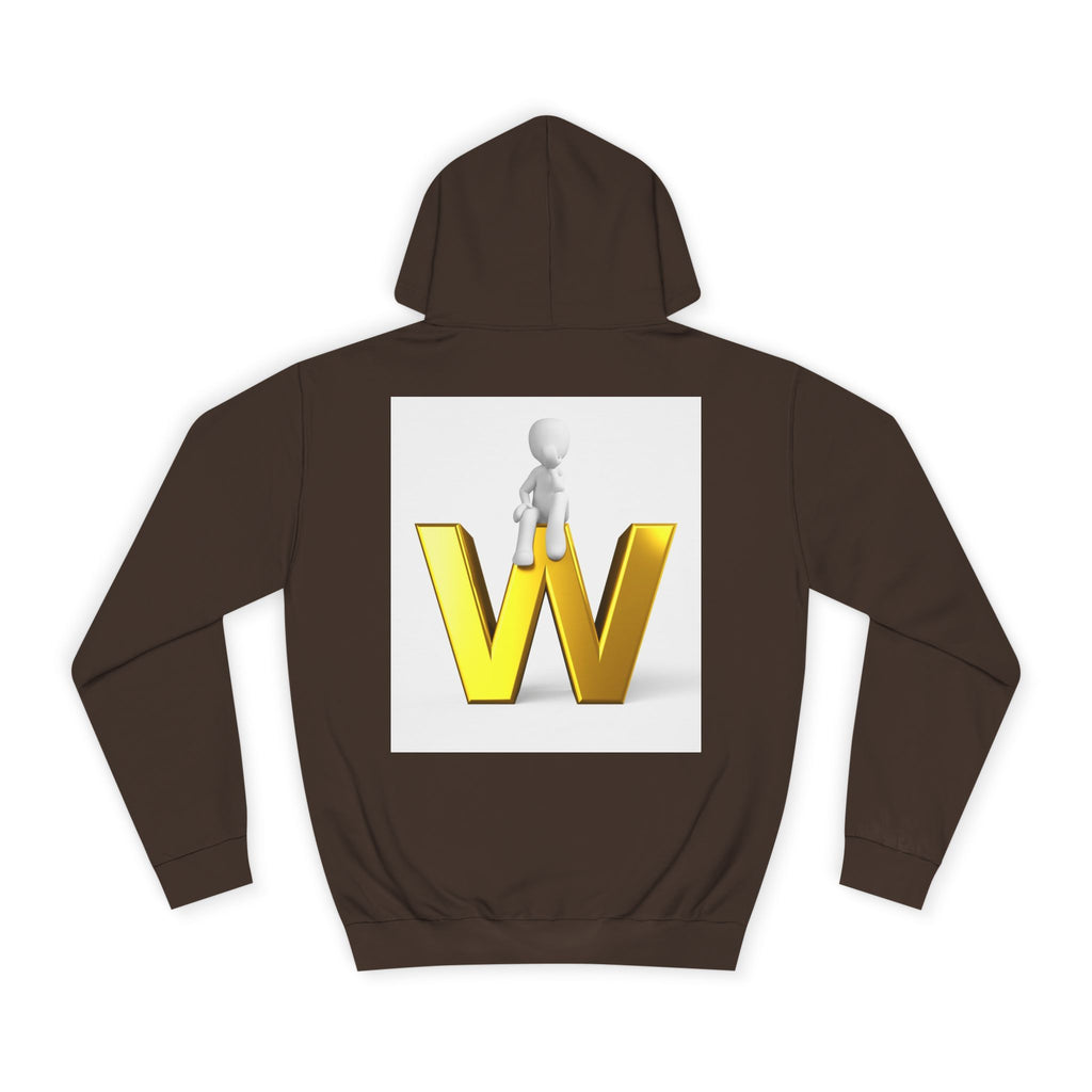 3D Gold W Letter with Sitting Figure Hoodie | Initial W Sweatshirt