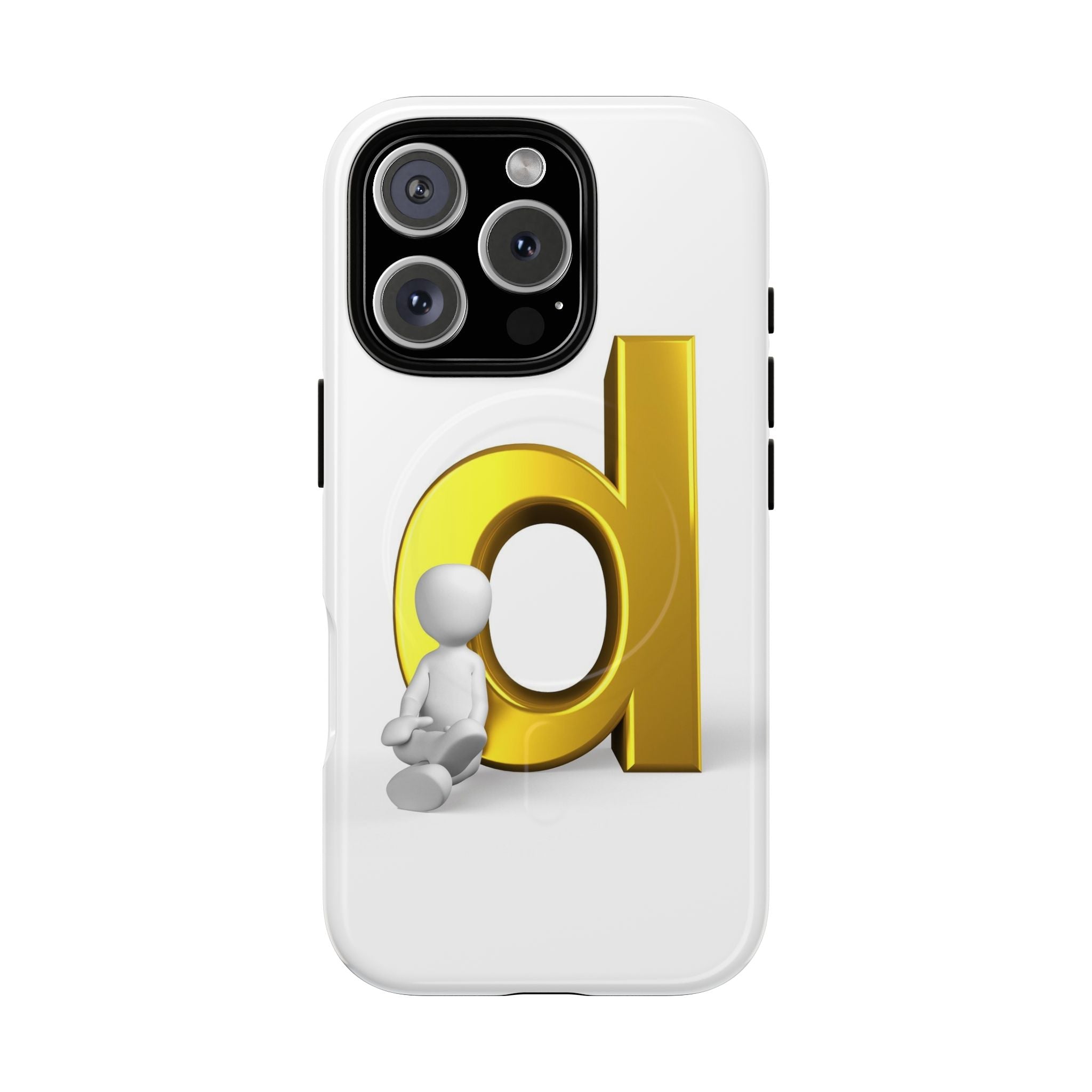 Coque de téléphone Lettre D dorée avec personnage assis | Coque magnétique