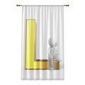 3D White Figure Sitting on Gold Letter L Window Curtain | Letter Initial Home Decor